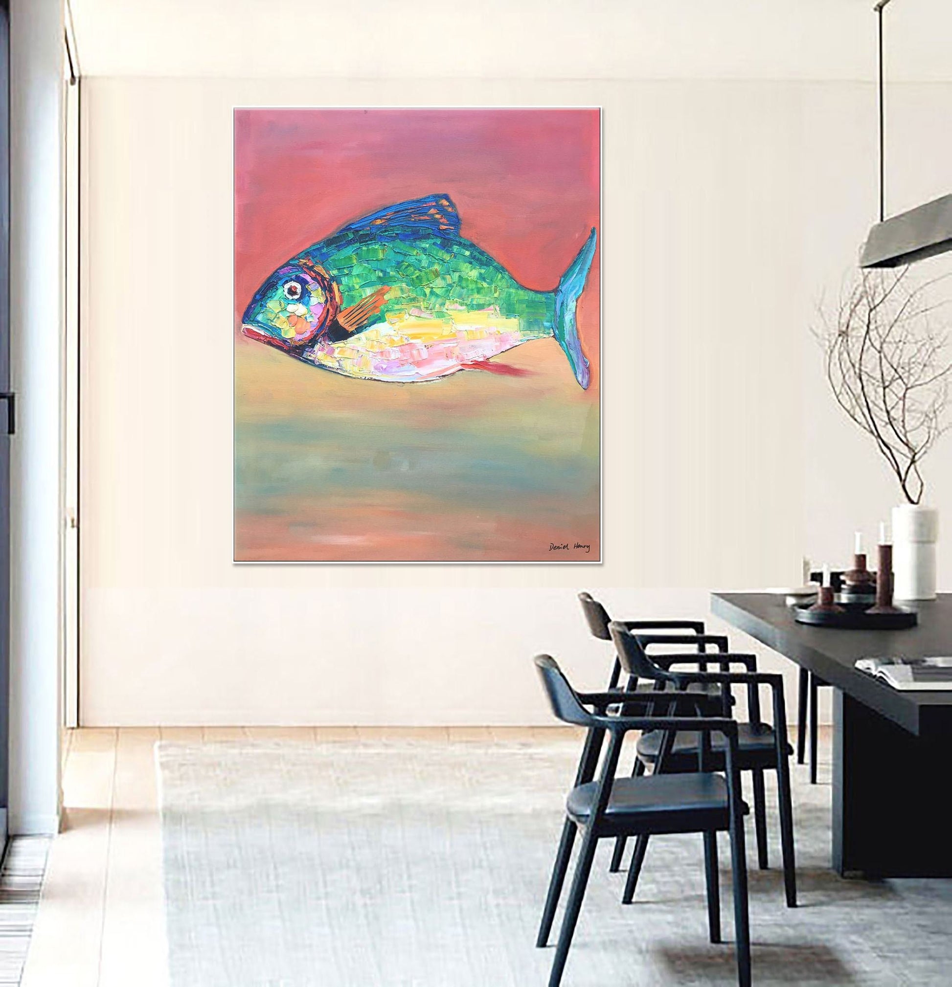 Oil Painting Abstract Fish, Large Canvas Wall Art, Contemporary Art, Original Abstract Painting, Large Abstract Painting, Kitchen Art