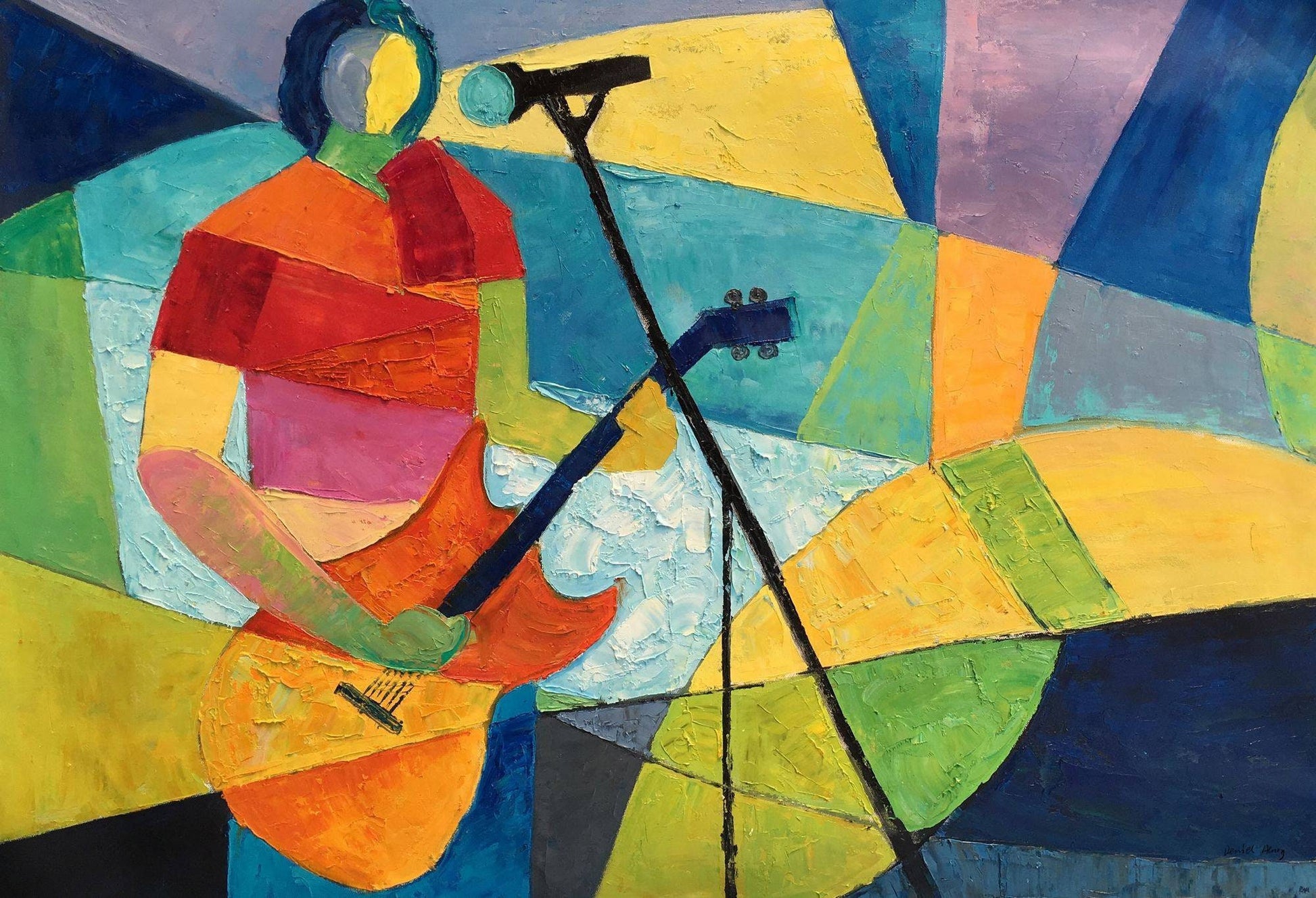 Large Abstract Painting Guitar Player, Original Oil Painting, Oil Painting Abstract, Large Wall Decor, Canvas Art, Modern Art, Bathroom Art