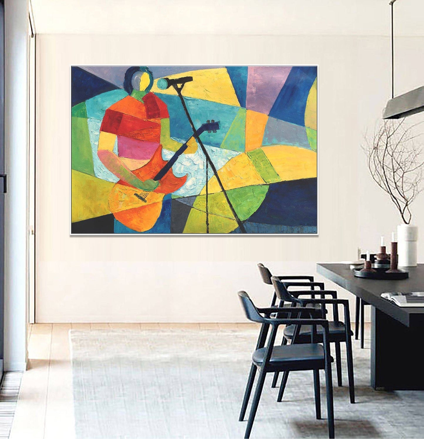 Large Abstract Painting Guitar Player, Original Oil Painting, Oil Painting Abstract, Large Wall Decor, Canvas Art, Modern Art, Bathroom Art