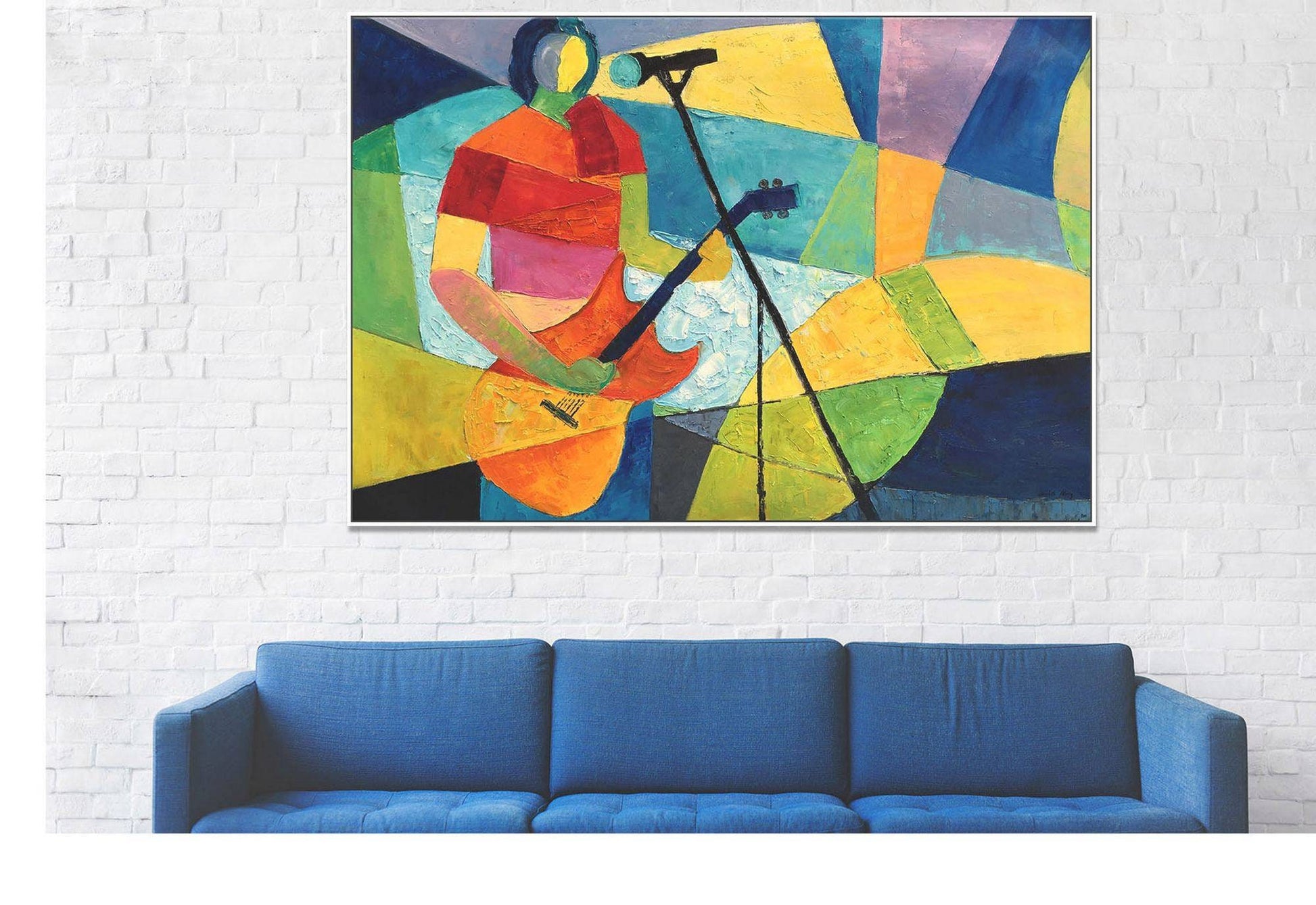 Large Abstract Painting Guitar Player, Original Oil Painting, Oil Painting Abstract, Large Wall Decor, Canvas Art, Modern Art, Bathroom Art