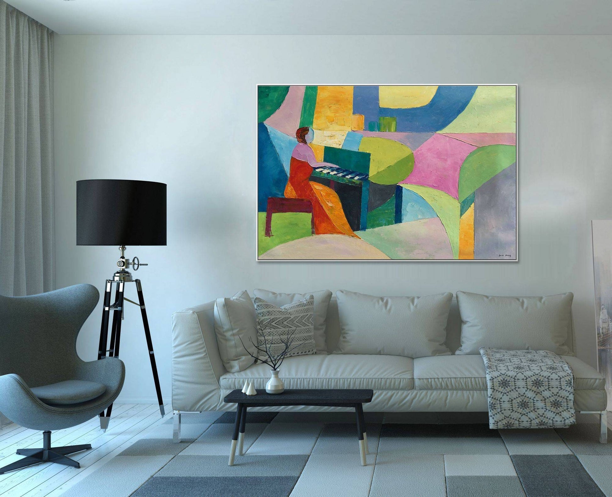 Original Abstract Art Piano Player, Abstract Painting, Contemporary Art, Abstract Canvas Painting, Large Abstract Painting, Wall Art