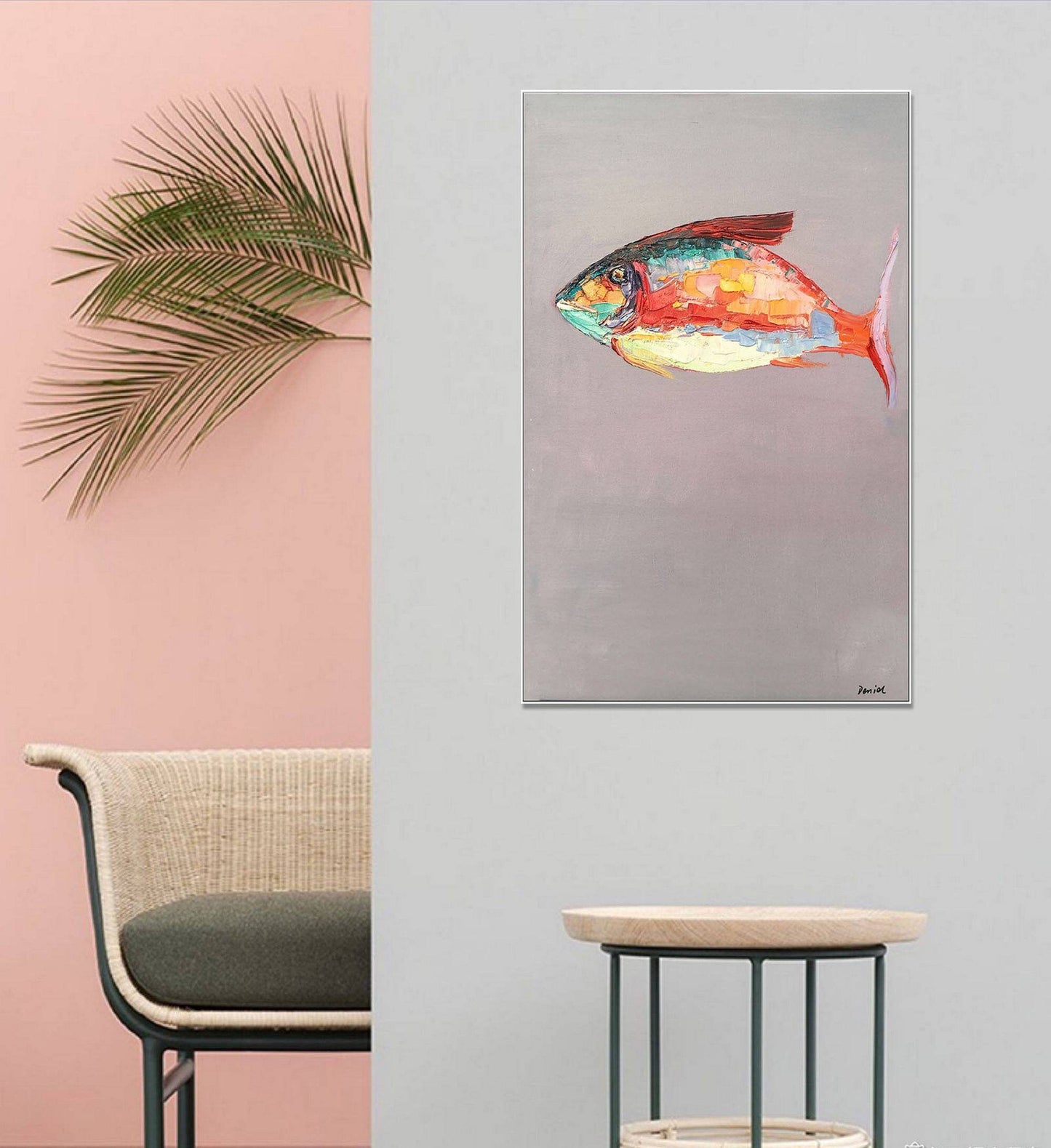 Oil Painting Fish Abstract, String Lights For Bedroom, Original Painting, Abstract Canvas Painting, Large Oil Painting, Abstract Wall Art