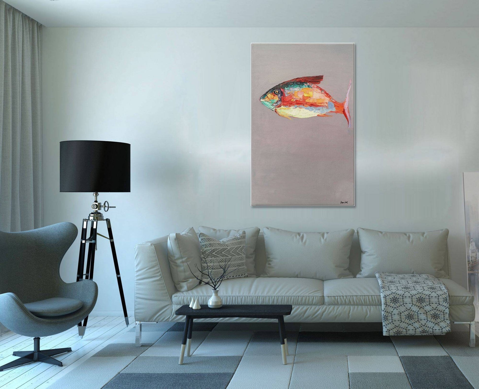 Oil Painting Fish Abstract, String Lights For Bedroom, Original Painting, Abstract Canvas Painting, Large Oil Painting, Abstract Wall Art