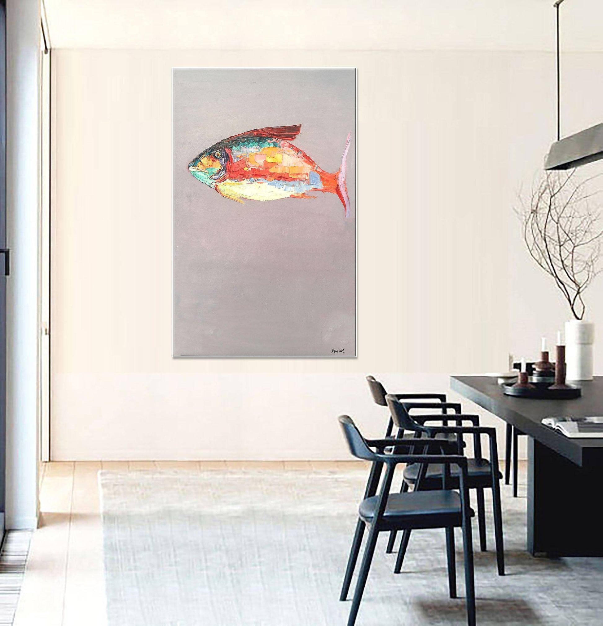 Oil Painting Fish Abstract, String Lights For Bedroom, Original Painting, Abstract Canvas Painting, Large Oil Painting, Abstract Wall Art