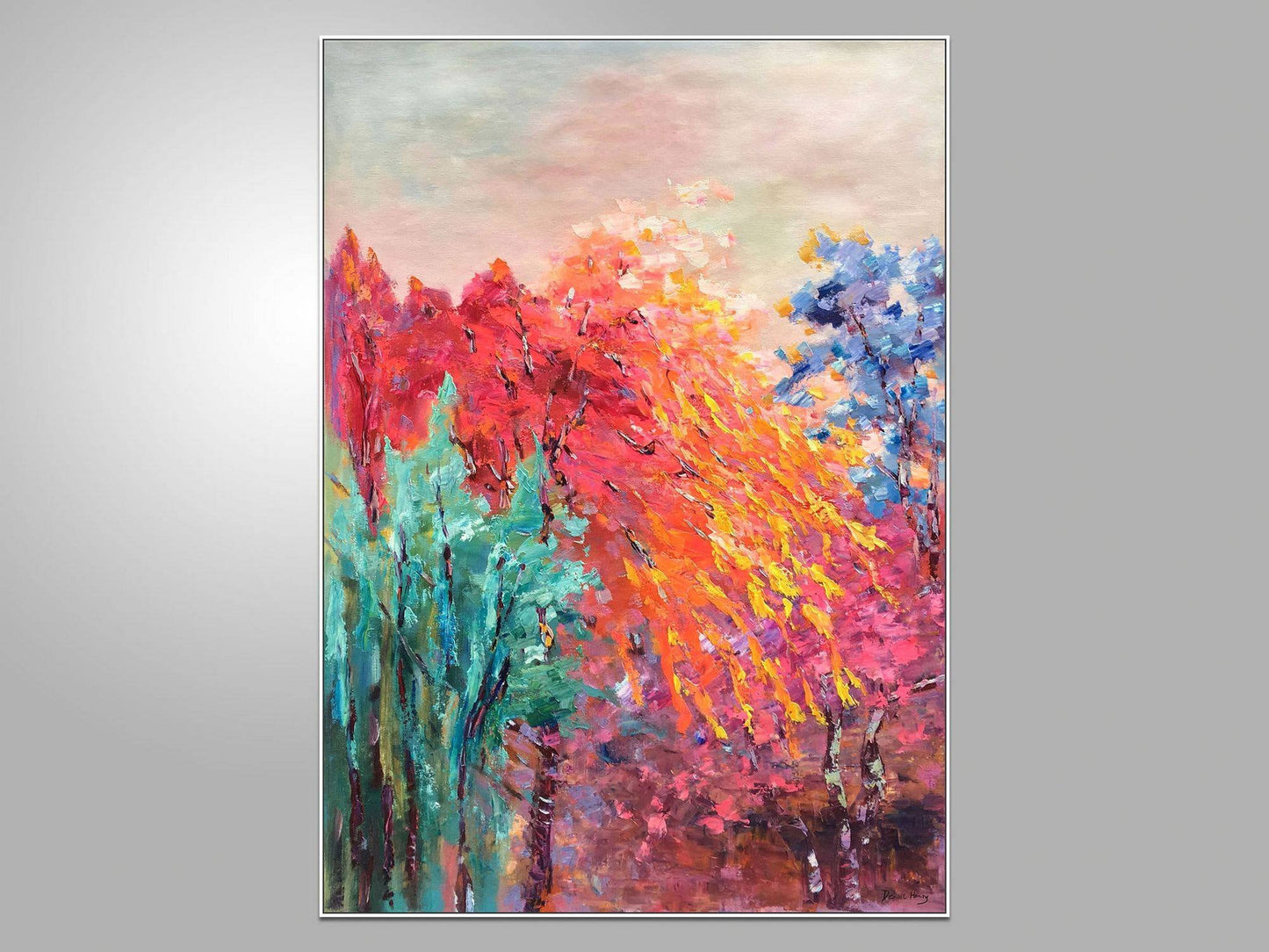 Oil Painting Abstract Landscape Modern Art, Large Painting, Family Wall Decor, Original Abstract Art, Abstract Canvas Painting, Vivid Color