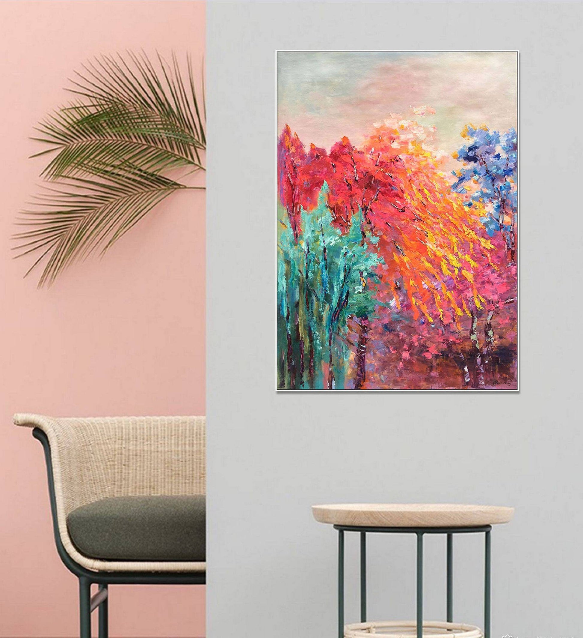 Oil Painting Abstract Landscape Modern Art, Large Painting, Family Wall Decor, Original Abstract Art, Abstract Canvas Painting, Vivid Color