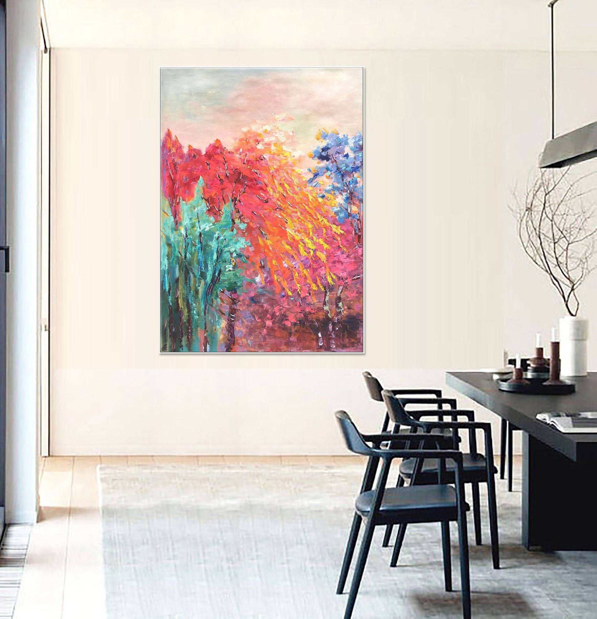 Oil Painting Abstract Landscape Modern Art, Large Painting, Family Wall Decor, Original Abstract Art, Abstract Canvas Painting, Vivid Color