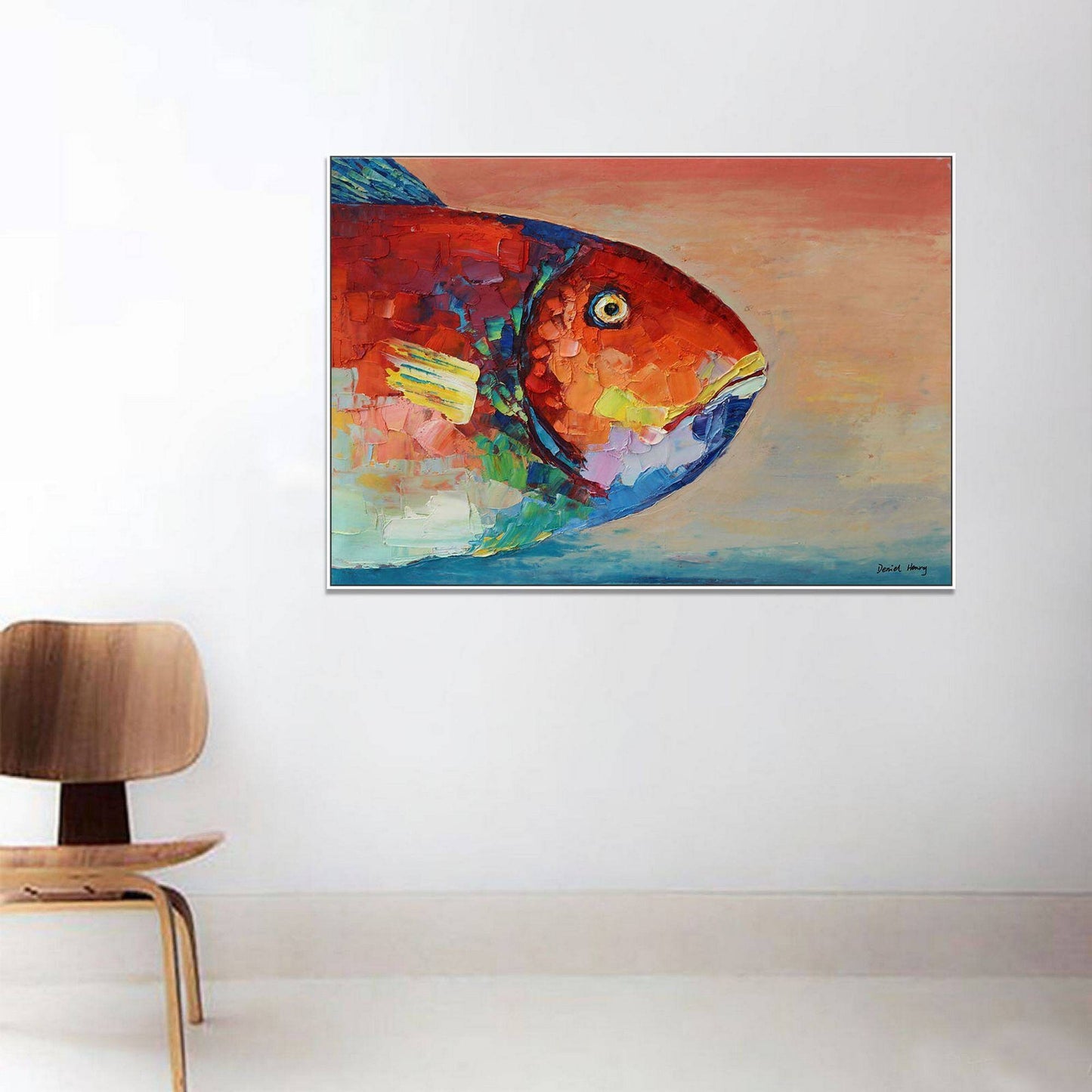 Family Wall Decor, Large Oil Painting Abstract Fish Art, Modern Art, Canvas Art, Original Artwork, Large Canvas Art, Kitchen Sign