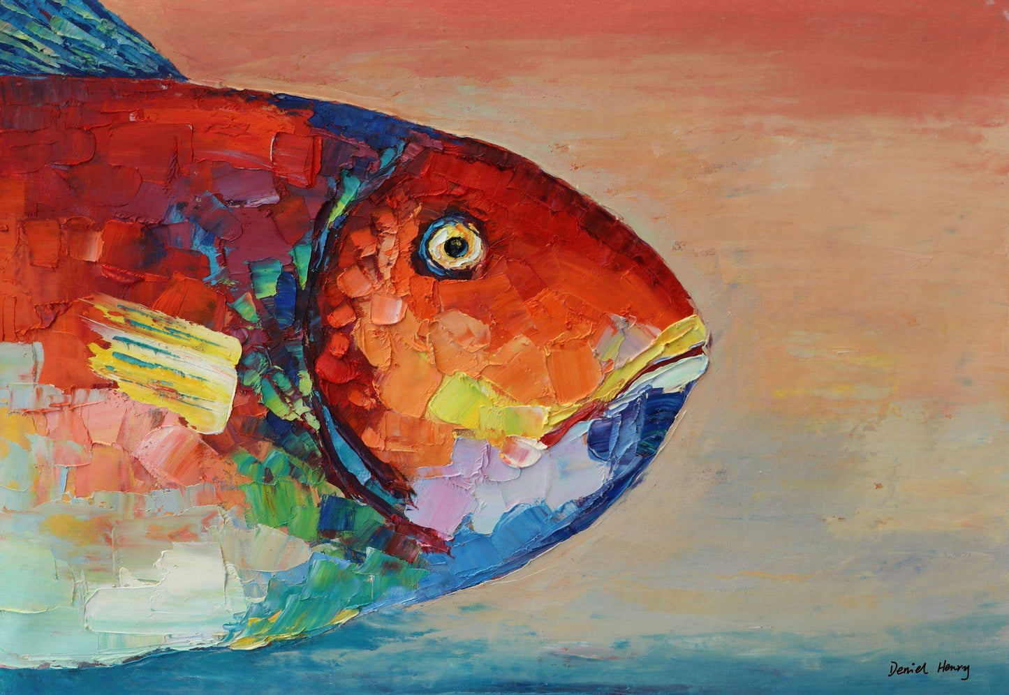 Family Wall Decor, Large Oil Painting Abstract Fish Art, Modern Art, Canvas Art, Original Artwork, Large Canvas Art, Kitchen Sign