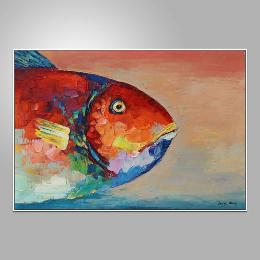 Family Wall Decor, Large Oil Painting Abstract Fish Art, Modern Art, Canvas Art, Original Artwork, Large Canvas Art, Kitchen Sign