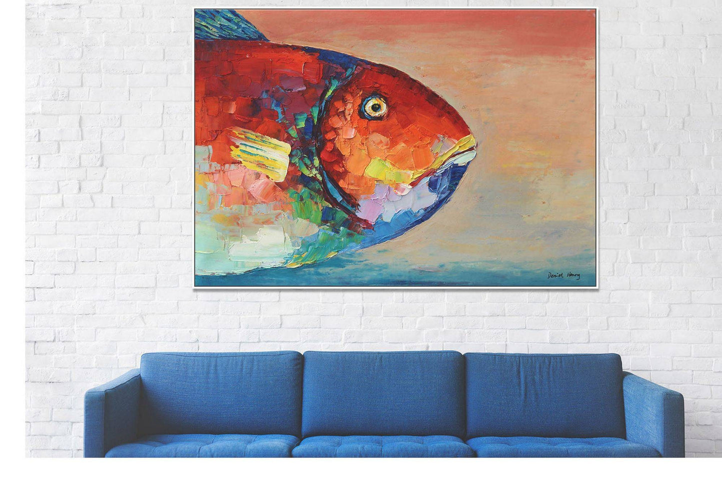 Family Wall Decor, Large Oil Painting Abstract Fish Art, Modern Art, Canvas Art, Original Artwork, Large Canvas Art, Kitchen Sign