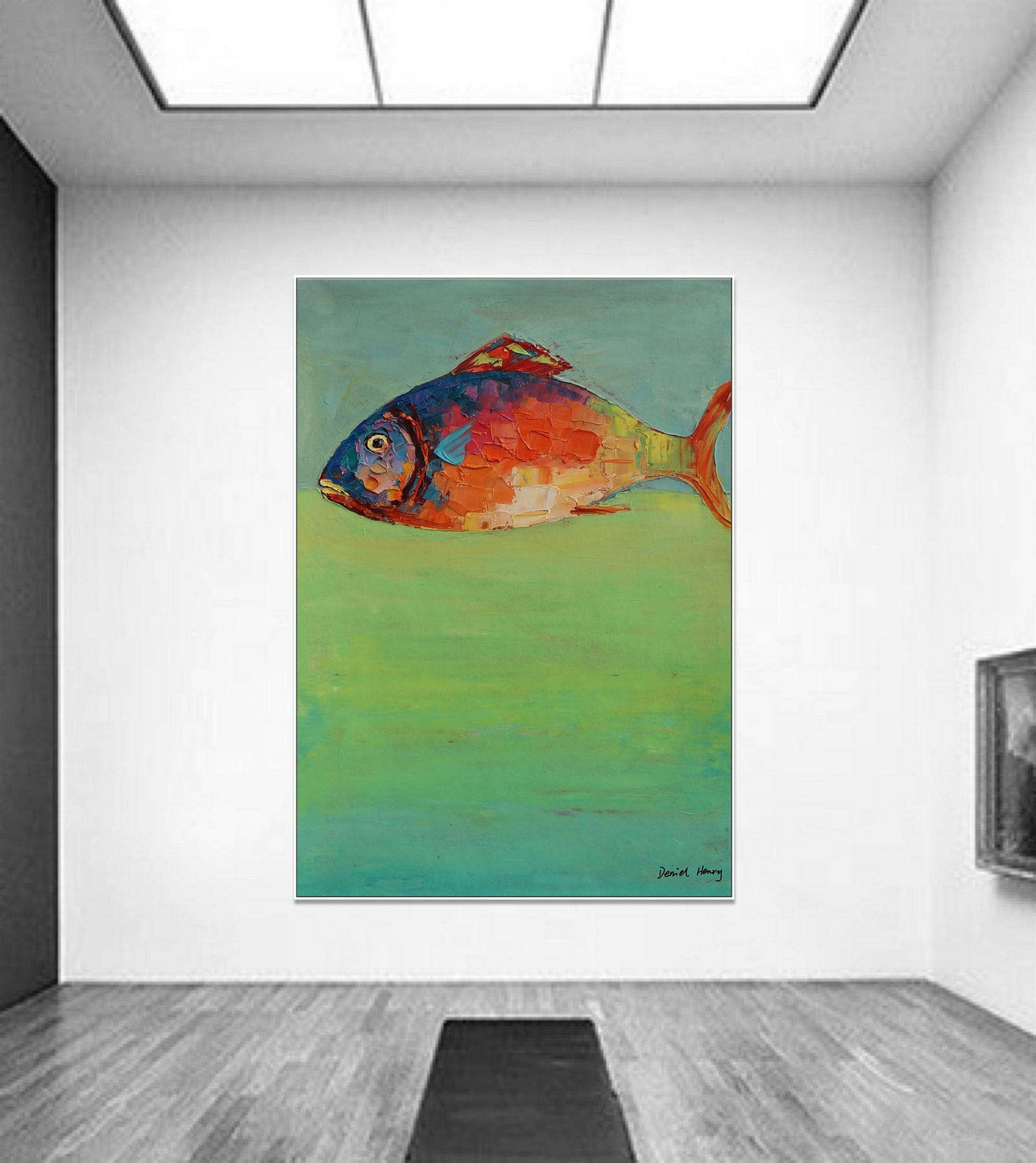 Original Abstract Painting Fish, Contemporary Art, Wall Hanging, Bathroom Wall Art, Large Art, Abstract Painting, Abstract Canvas Painting