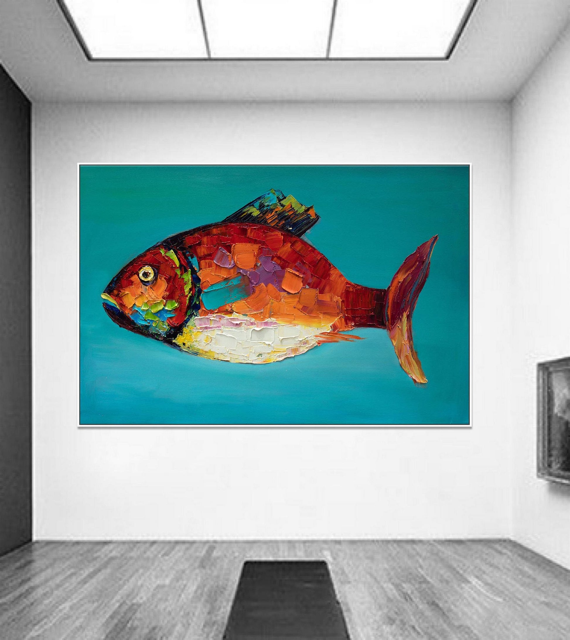 Large Canvas Painting Fish, Abstract Art, Modern Art, Abstract Canvas Painting, Wall Art, Oil Painting Original, Living Room Art