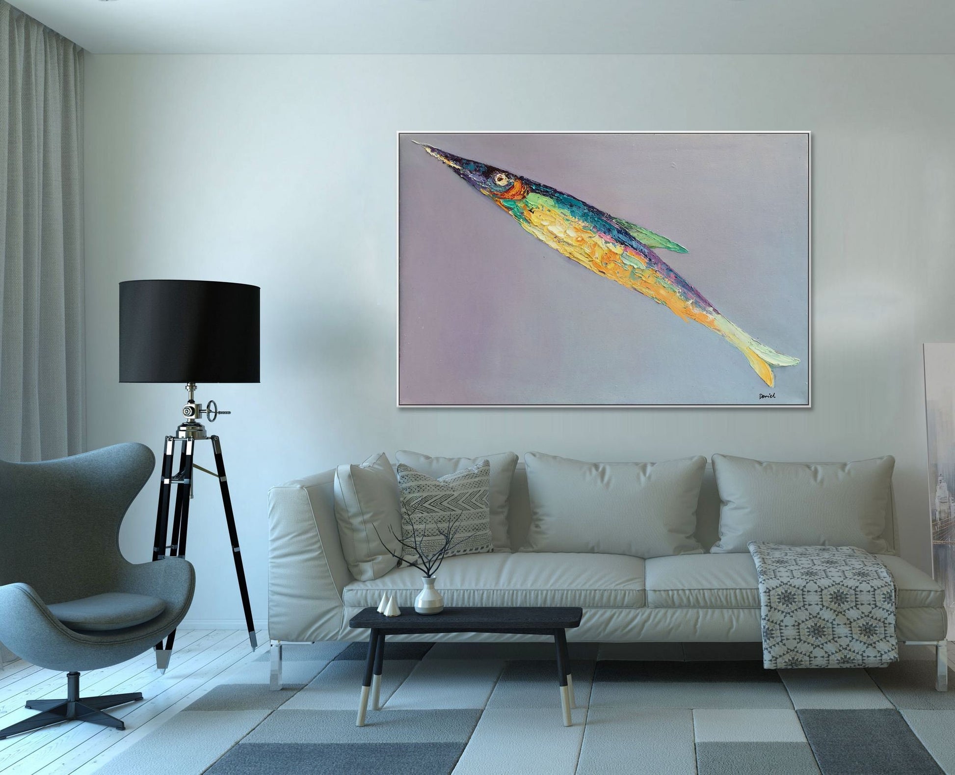 Abstract Canvas Painting, Abstract Oil Painting Fish, Modern Art, Original Painting, Extra Large Wall Art, Large Abstract Painting