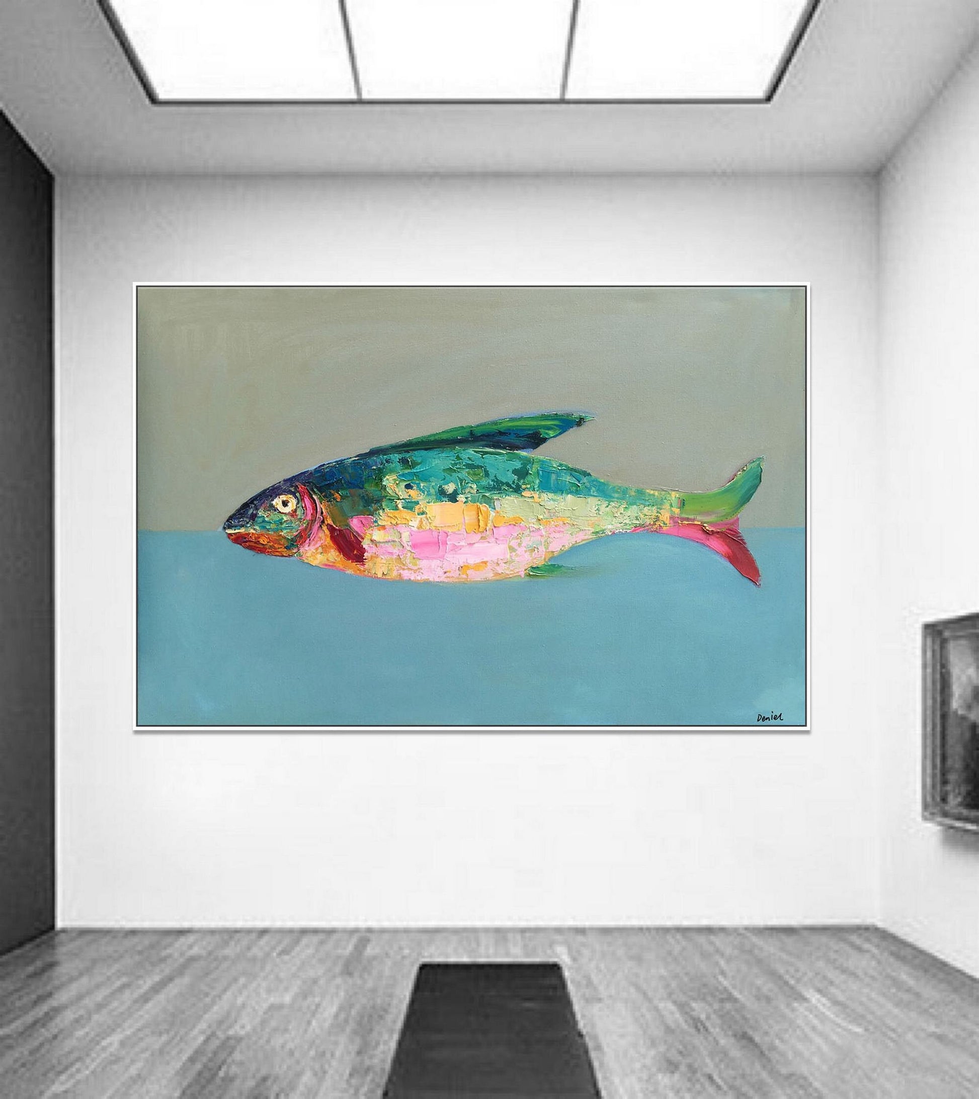 Abstract Oil Painting Fish, Original Abstract Art, Abstract Canvas Art, Large Abstract Painting, Contemporary Art, Kitchen Wall Art