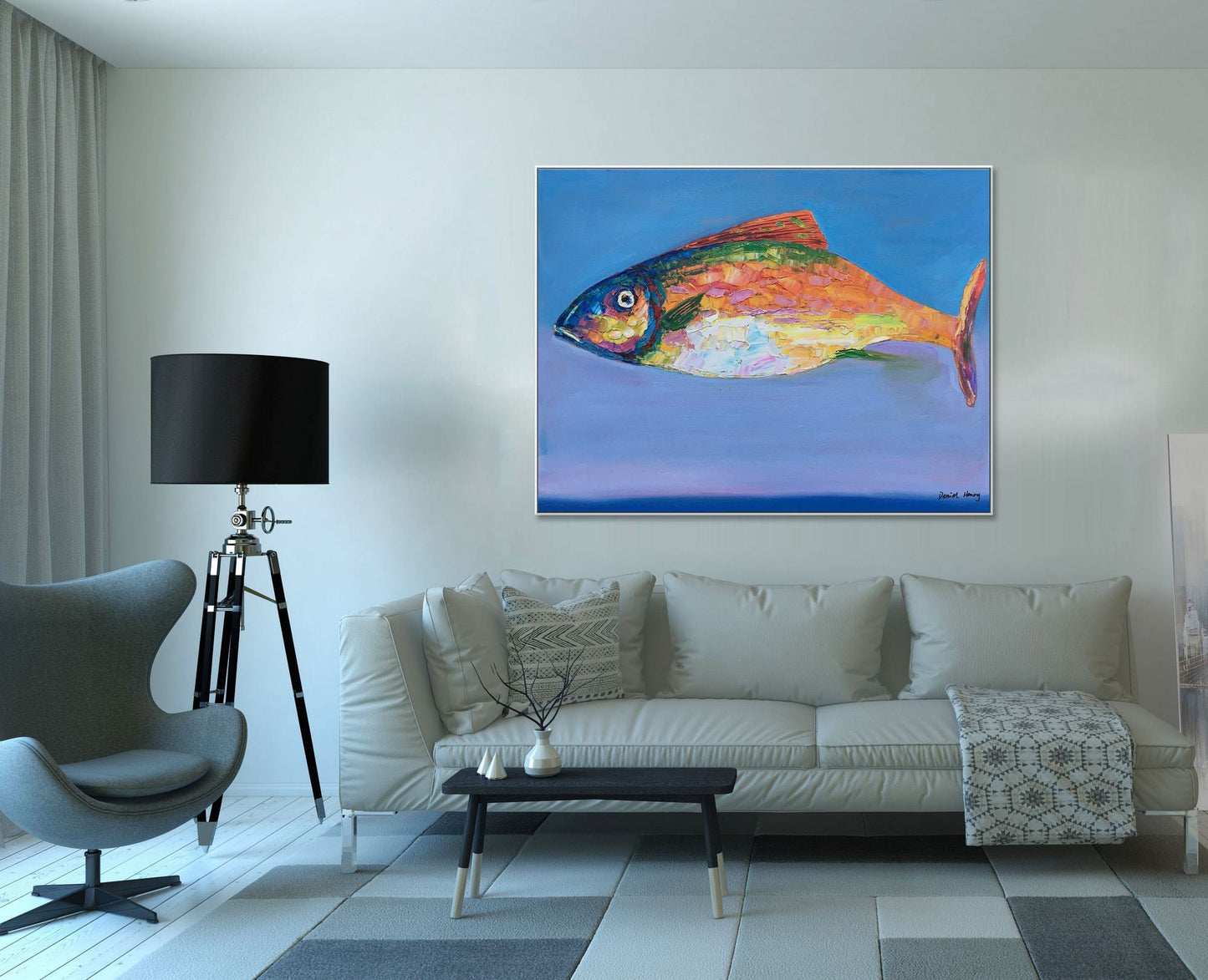 Large Abstract Art Fish Painting, Modern Art, Kitchen Wall Art, Modern Wall Art, Abstract Canvas Painting, Painting Abstract, Original Art