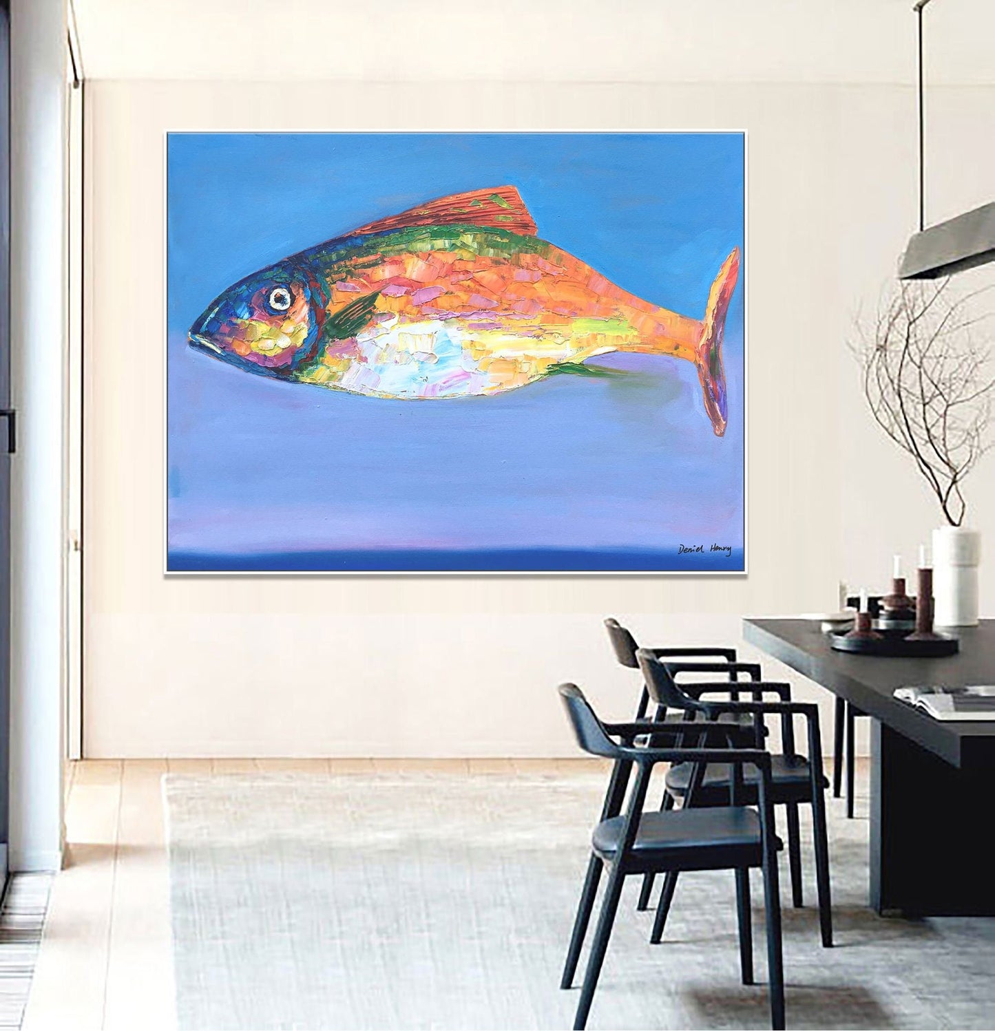 Large Abstract Art Fish Painting, Modern Art, Kitchen Wall Art, Modern Wall Art, Abstract Canvas Painting, Painting Abstract, Original Art