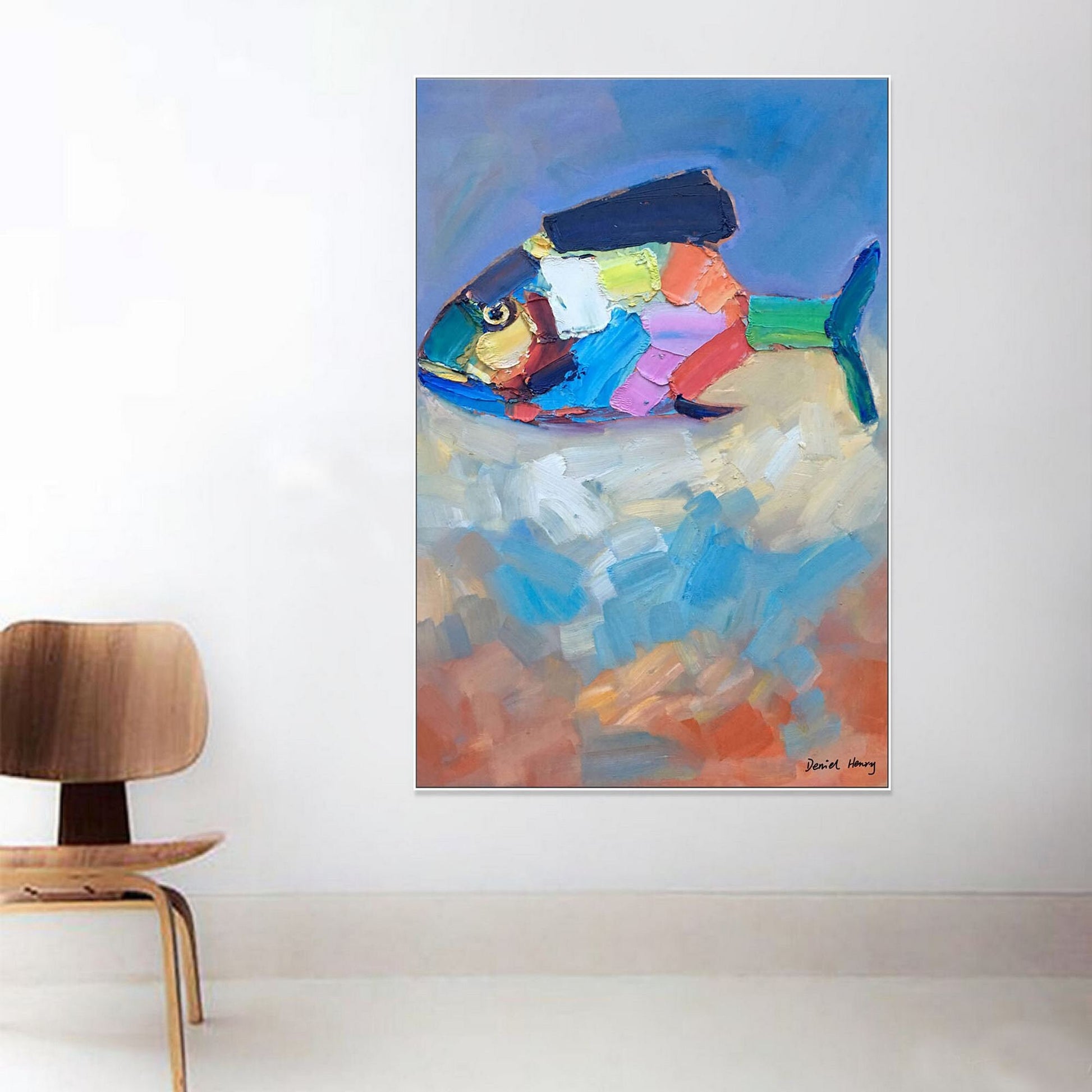 Canvas Painting, Oil Painting Abstract Fish, Modern Art, Large Oil Painting, Large Canvas Wall Art, Original Abstract Painting, Bedroom Art