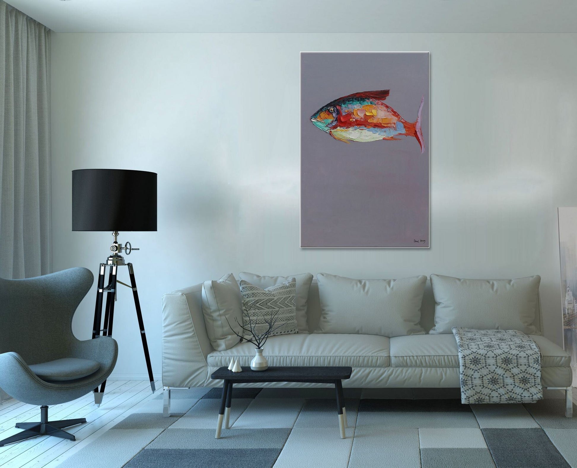 Contemporary Art Fish Wall Art, Large Wall Art Canvas, Oil Painting Abstract, Abstract Canvas Painting, Original Artwork, Large Canvas Art