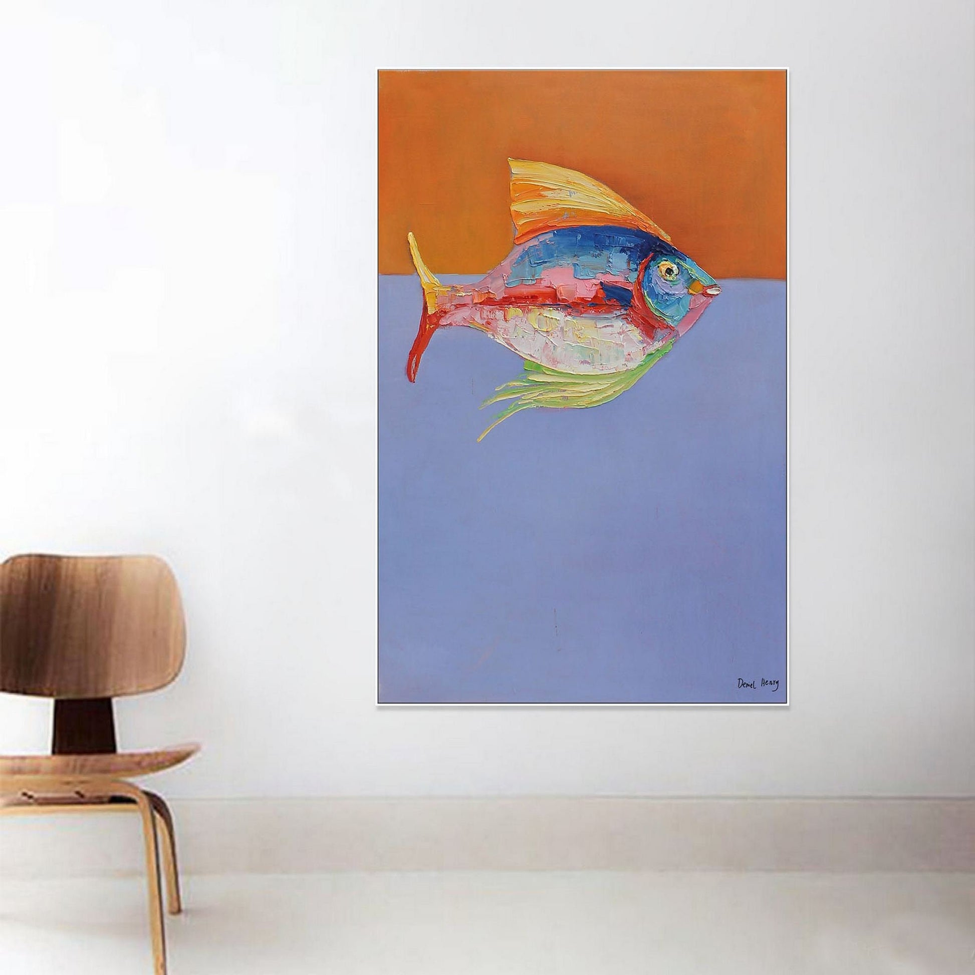 Abstract Canvas Painting Fish, Modern Painting, Large Art, Abstract Oil Painting, Original Art, Large Wall Art, Bathroom Wall Art