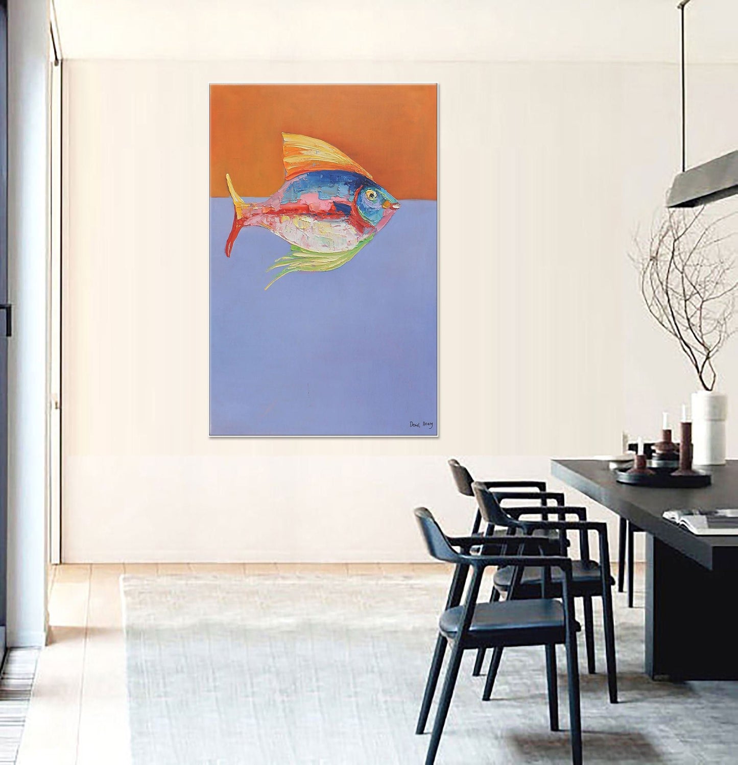 Abstract Canvas Painting Fish, Modern Painting, Large Art, Abstract Oil Painting, Original Art, Large Wall Art, Bathroom Wall Art