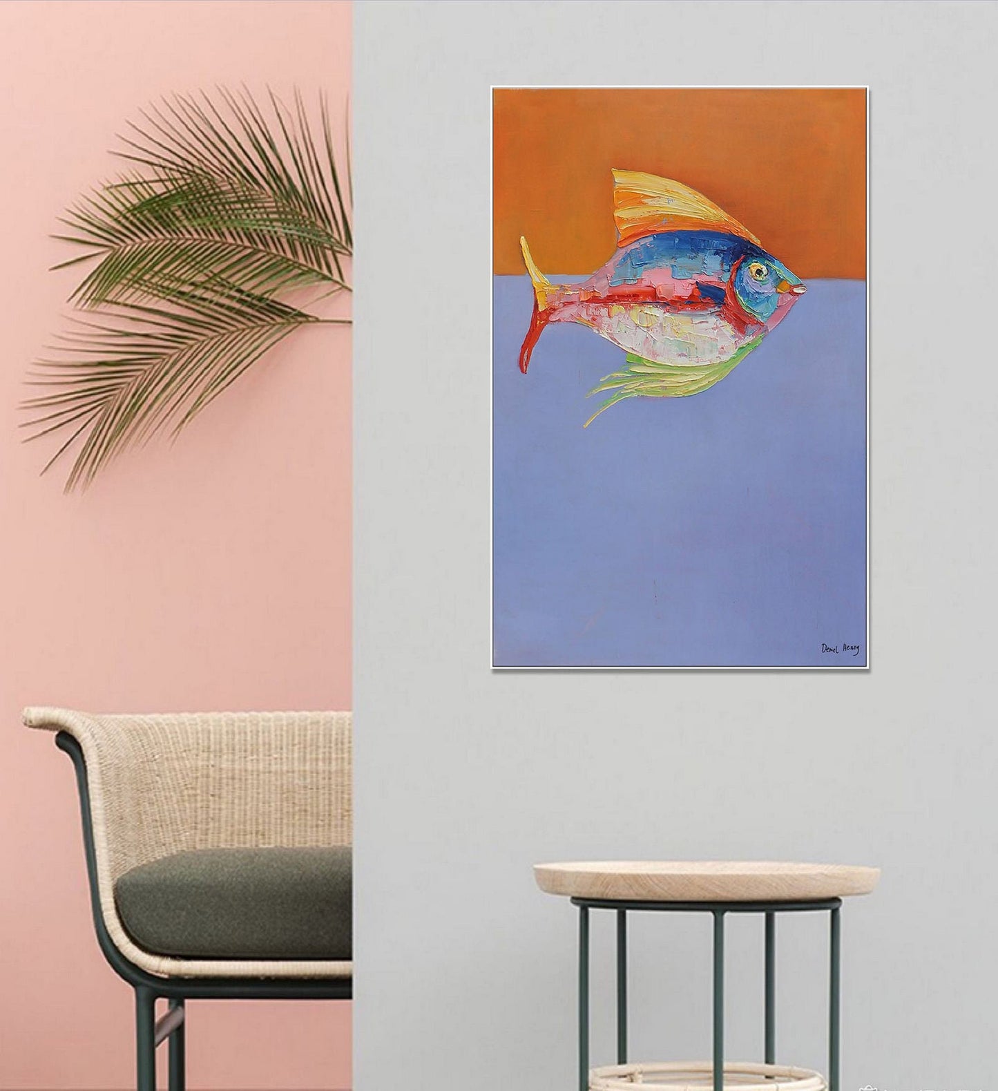 Abstract Canvas Painting Fish, Modern Painting, Large Art, Abstract Oil Painting, Original Art, Large Wall Art, Bathroom Wall Art