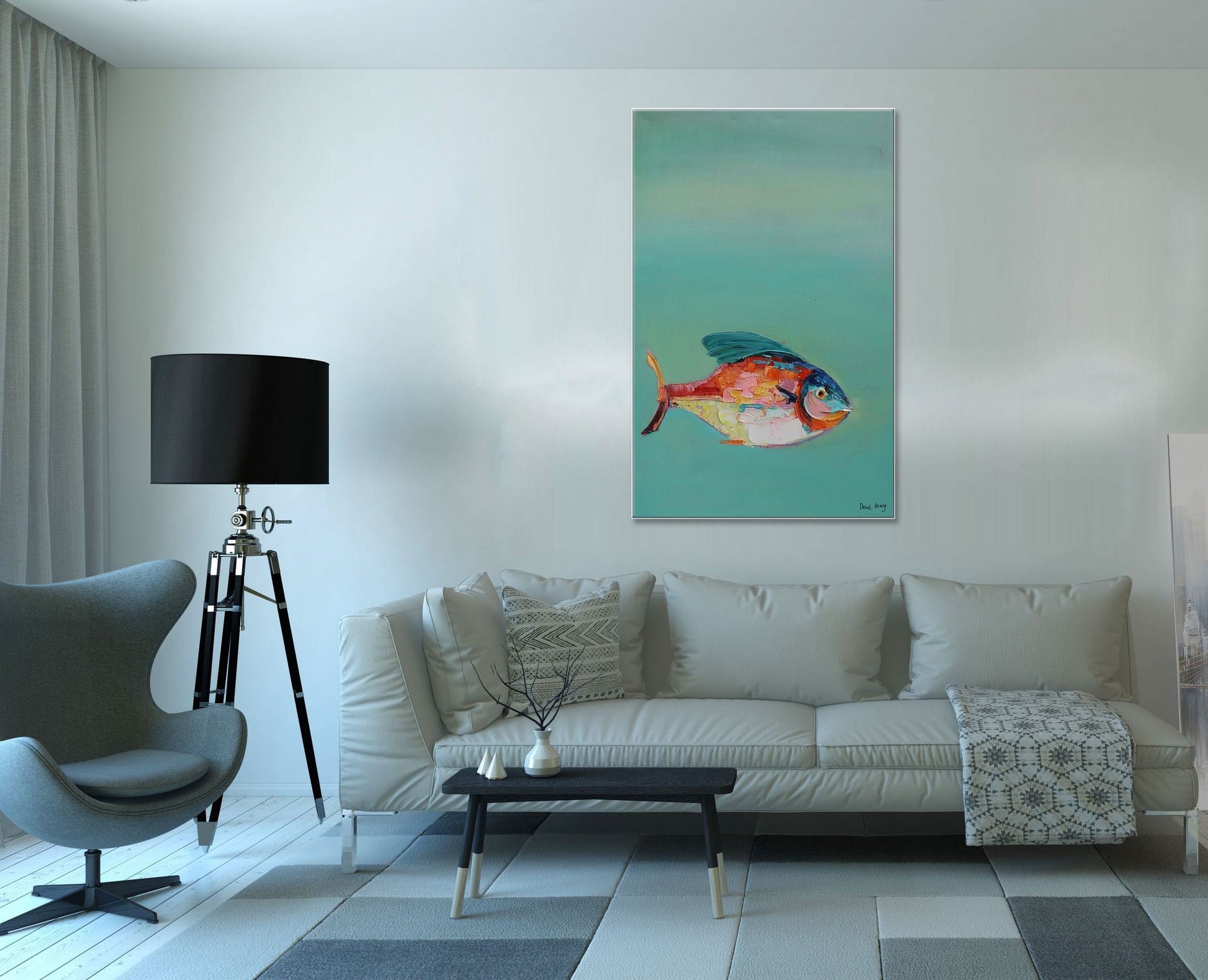 Contemporary Art Fish, Large Wall Art, Abstract Canvas Painting, Abstract Art, Bedroom Wall Decor, Large Painting, Oil Painting Original