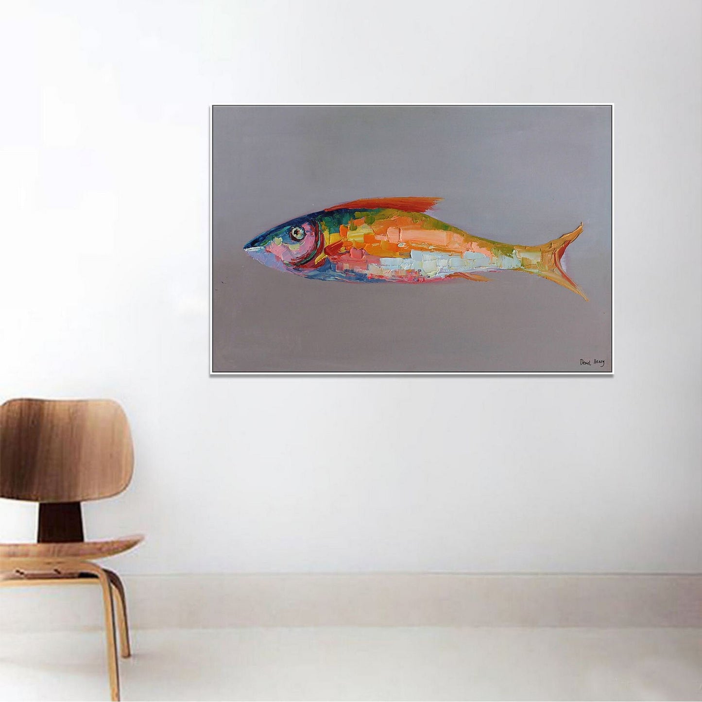 Family Wall Decor, Contemporary Painting, Abstract Oil Painting, Large Canvas Art, Fish Wall Art Abstract Canvas Painting, Original Painting