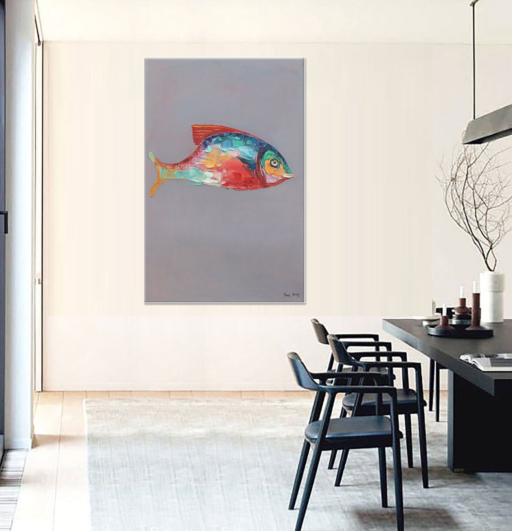 Large Wall Art Painting Fish Painting, Abstract Canvas Art, Abstract Painting, Original Abstract Painting, Kitchen Decor, Large Art