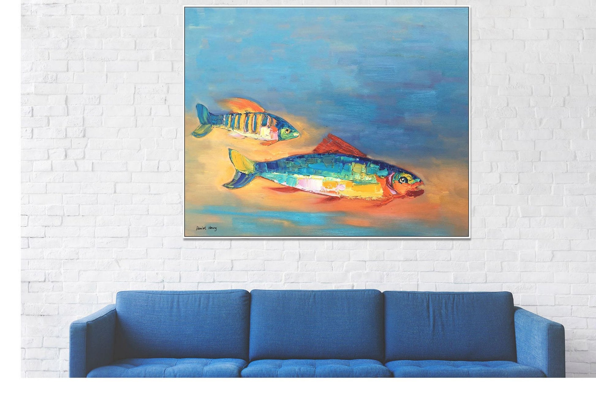 Abstract Oil Painting Fishes, Original Artwork, Contemporary Art, Bedroom Art, Large Painting, Abstract Canvas Painting, Abstract Art