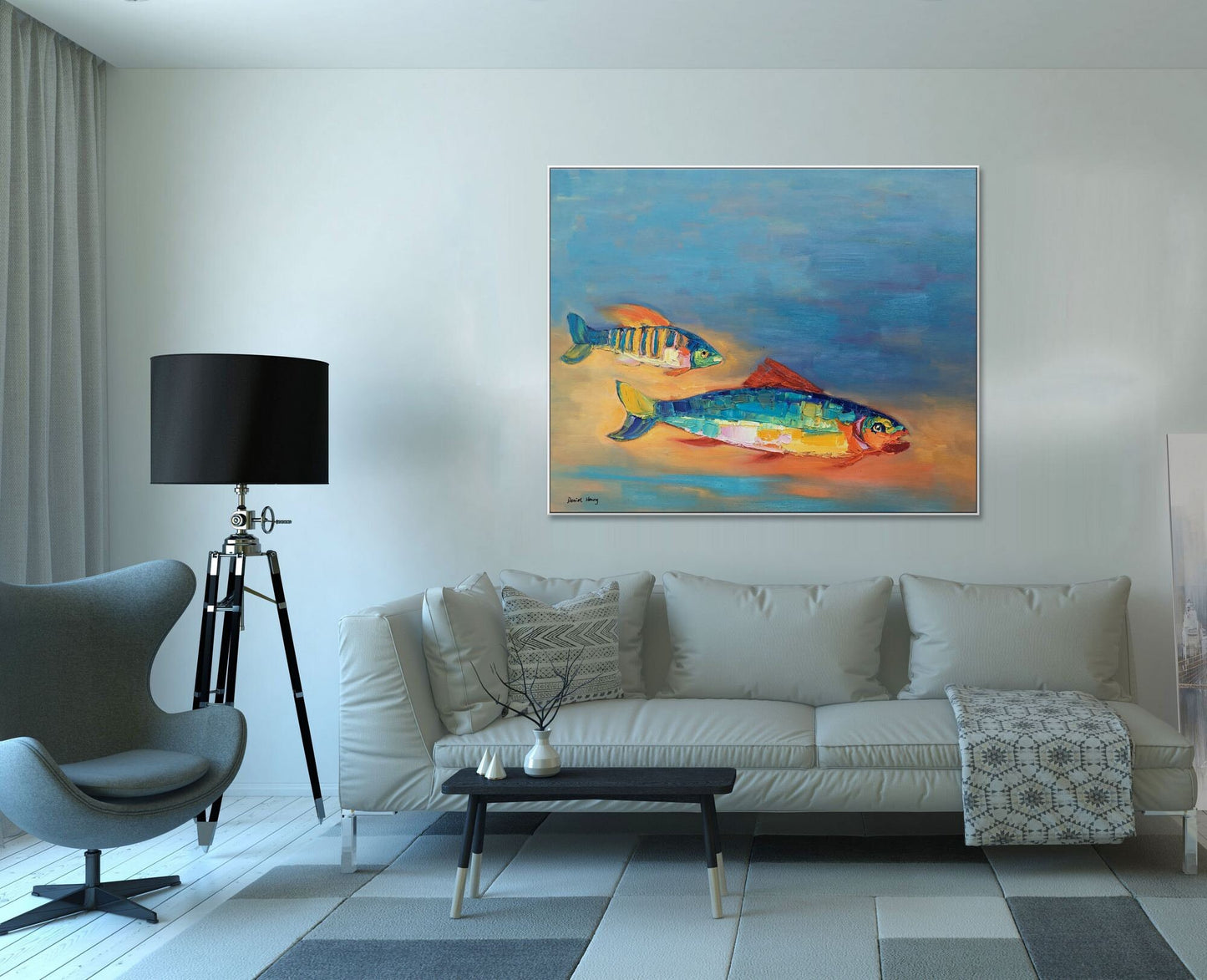 Abstract Oil Painting Fishes, Original Artwork, Contemporary Art, Bedroom Art, Large Painting, Abstract Canvas Painting, Abstract Art