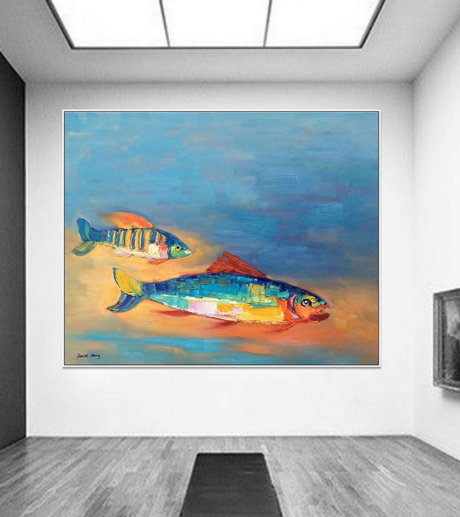 Abstract Oil Painting Fishes, Original Artwork, Contemporary Art, Bedroom Art, Large Painting, Abstract Canvas Painting, Abstract Art