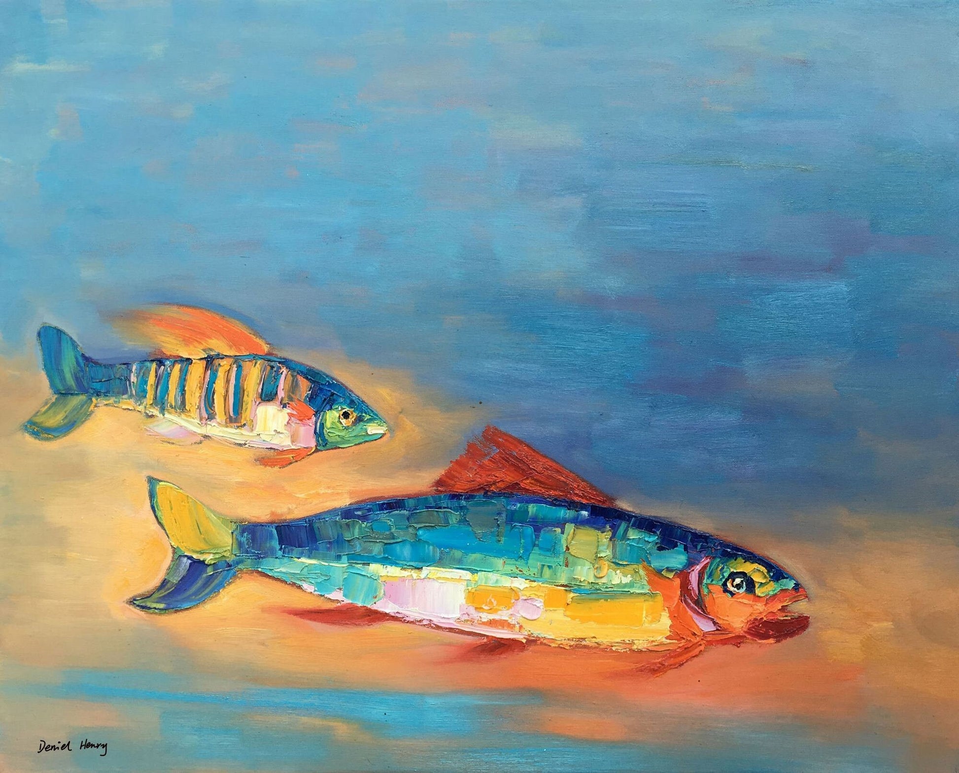 Abstract Oil Painting Fishes, Original Artwork, Contemporary Art, Bedroom Art, Large Painting, Abstract Canvas Painting, Abstract Art