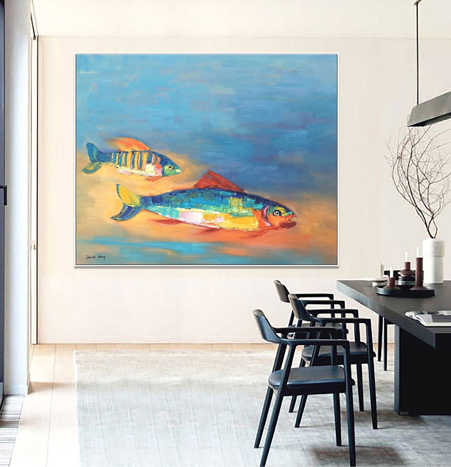 Abstract Oil Painting Fishes, Original Artwork, Contemporary Art, Bedroom Art, Large Painting, Abstract Canvas Painting, Abstract Art