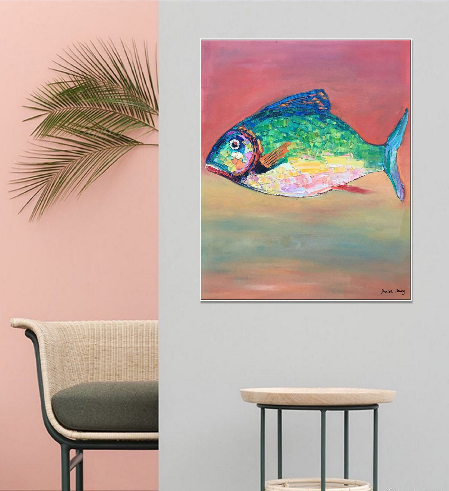 Oil Painting Abstract Fish, Large Canvas Wall Art, Contemporary Art, Original Abstract Painting, Large Abstract Painting, Kitchen Art