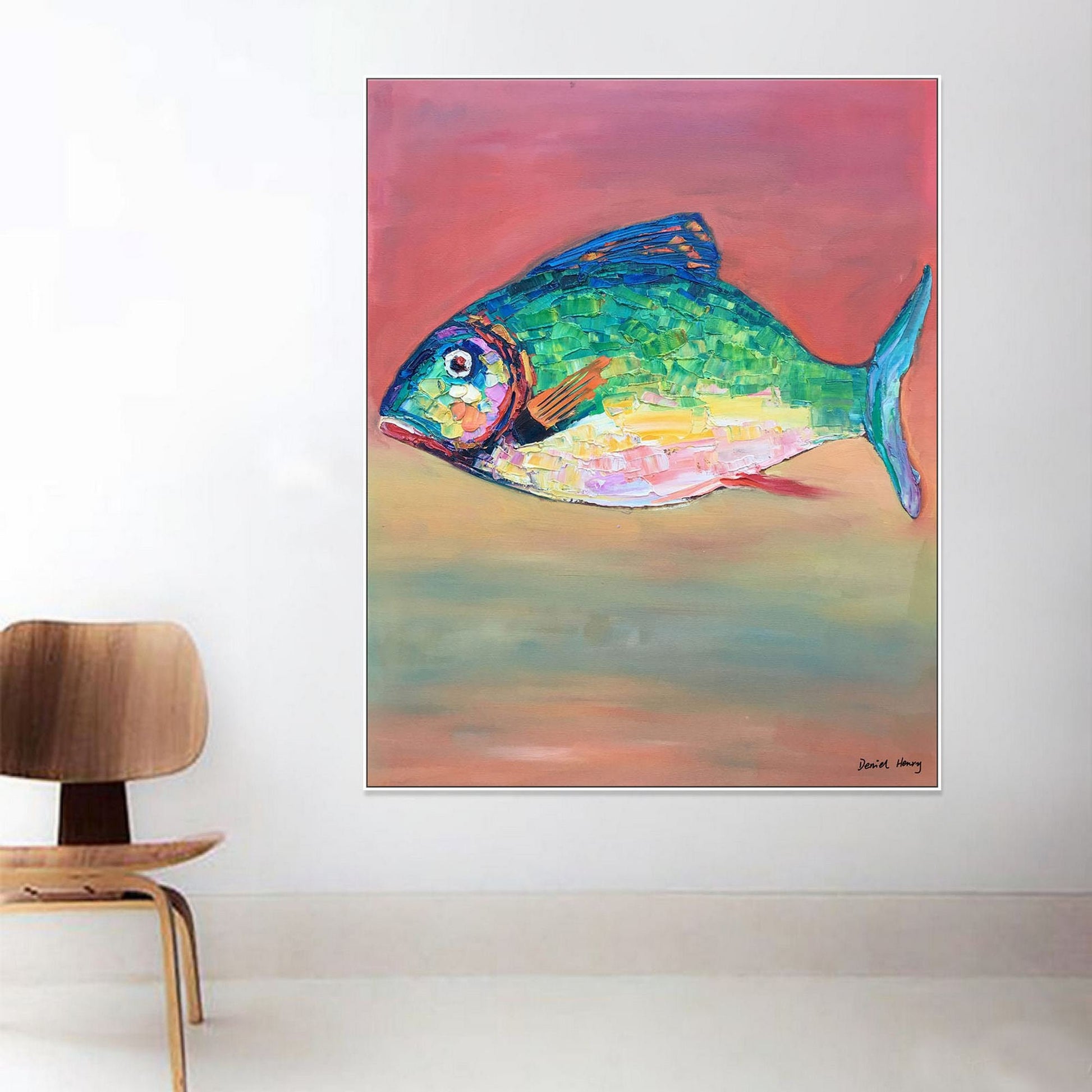 Oil Painting Abstract Fish, Large Canvas Wall Art, Contemporary Art, Original Abstract Painting, Large Abstract Painting, Kitchen Art