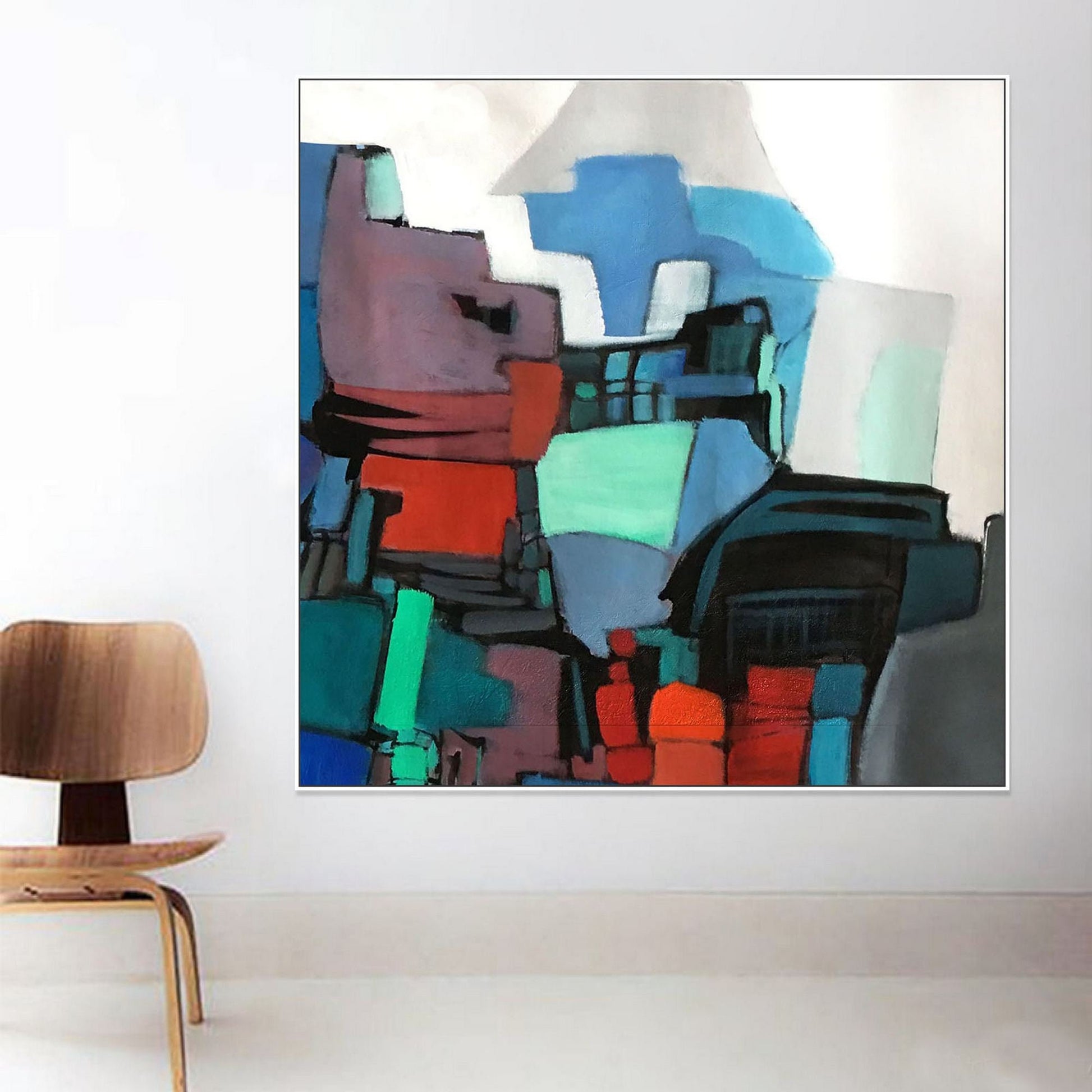 Abstract Painting Pearl Aqua, Blue-Gray And Red, Paintings On Canvas, Large Wall Art, Canvas Wall Art, Original Art Painting, Handmade