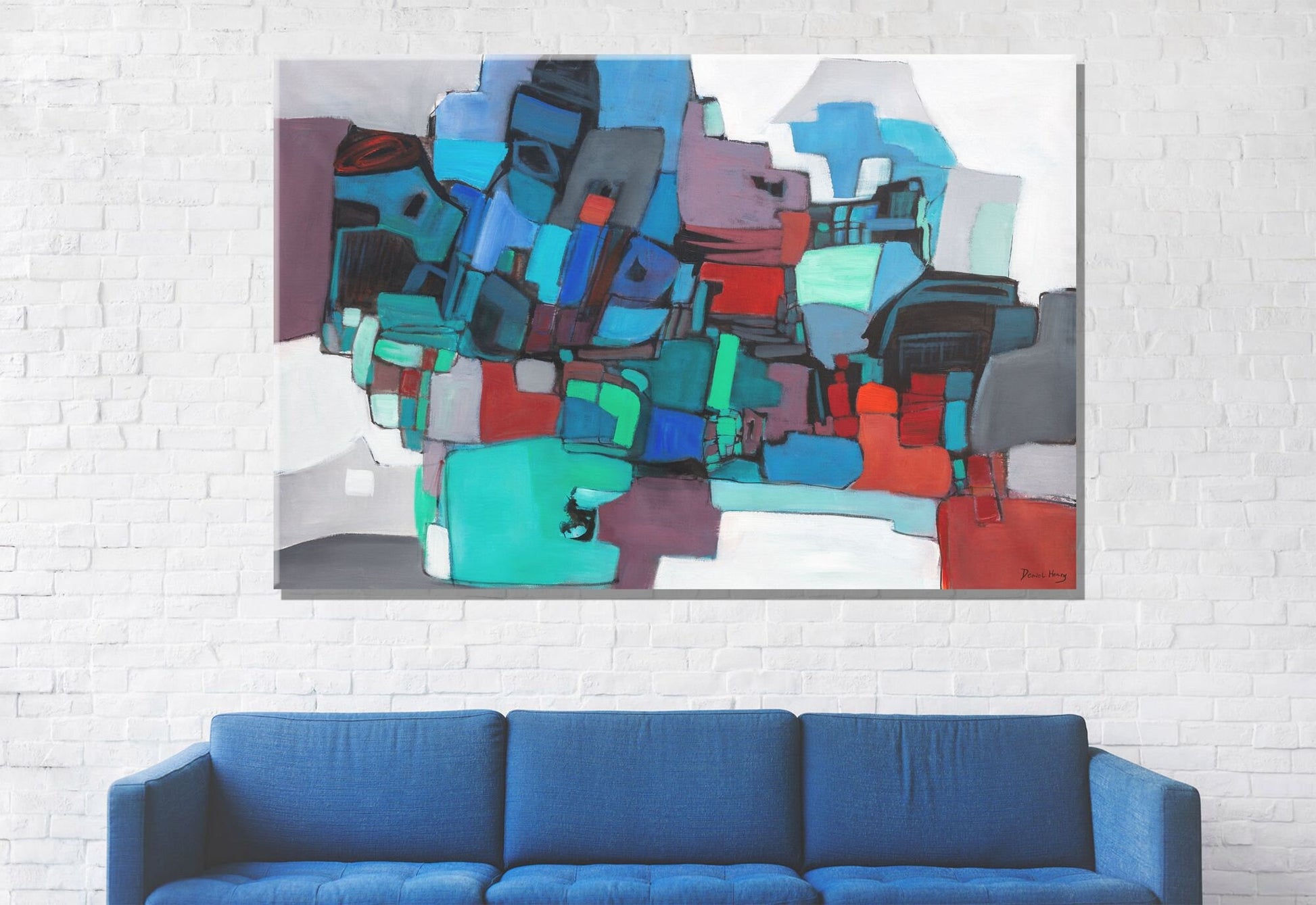 Abstract Painting Ball Blue, Mountain Meadow And Red, Large Art, Oversized Paintings On Canvas, Abstract Painting, Aesthetic Room Decor