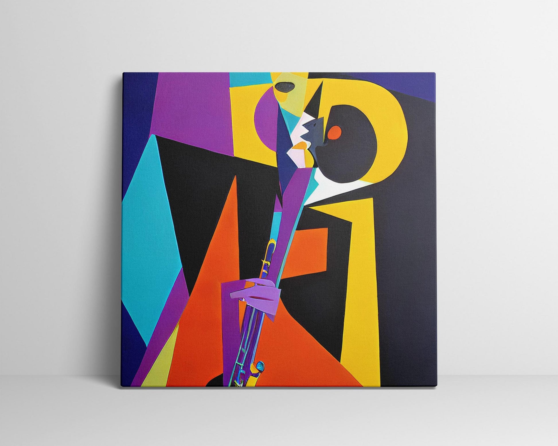 Abstract Painting Jazz Musician Playing Saxophone, Abstract Cubist Art, Paintings On Canvas, Oversized Painting, Abstract Art, Bedroom Decor