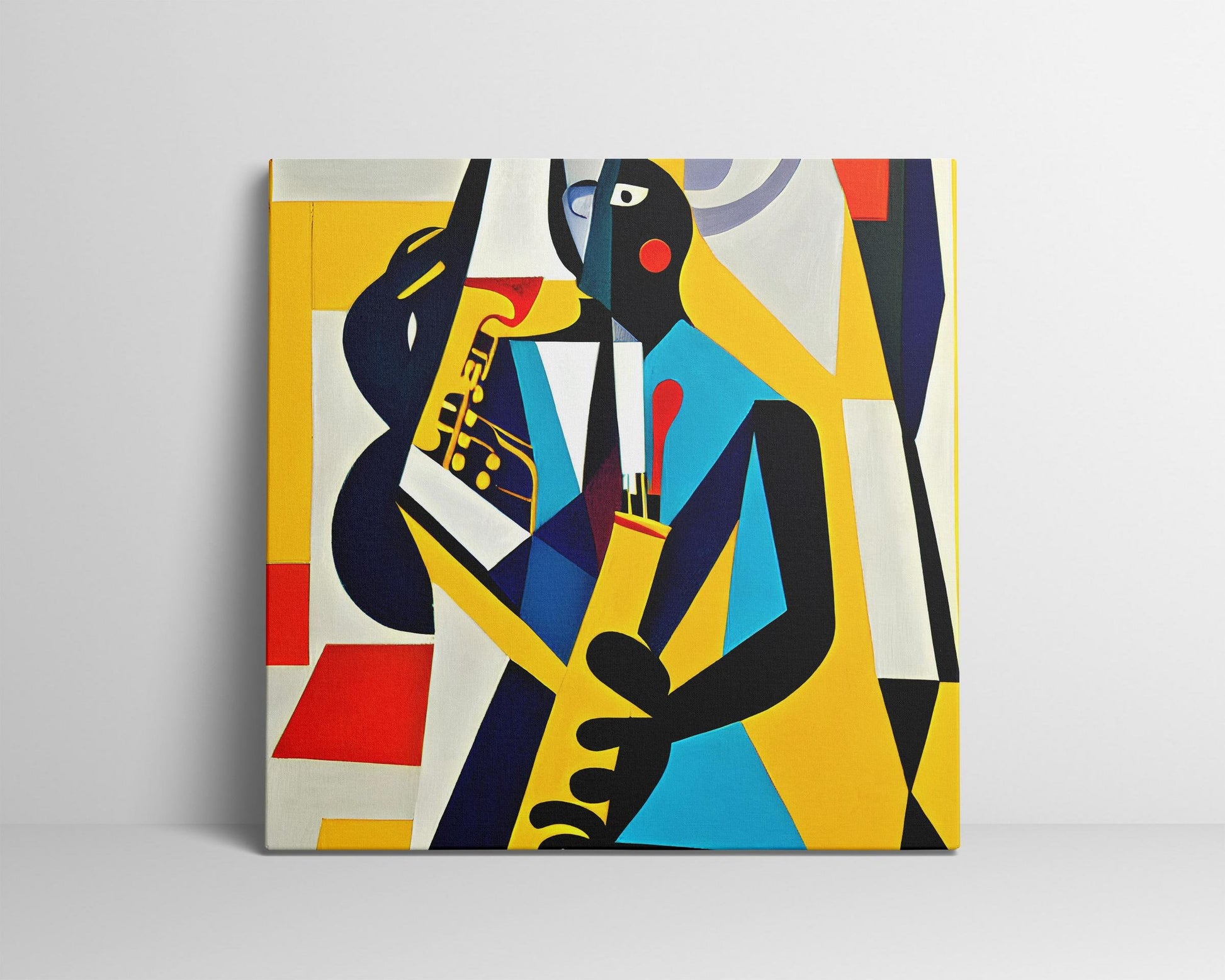 Abstract Painting Jazz Musician Playing Saxophone, Abstract Fine Art, Paintings On Canvas, Large Painting, Cubist, Canvas Wall Art