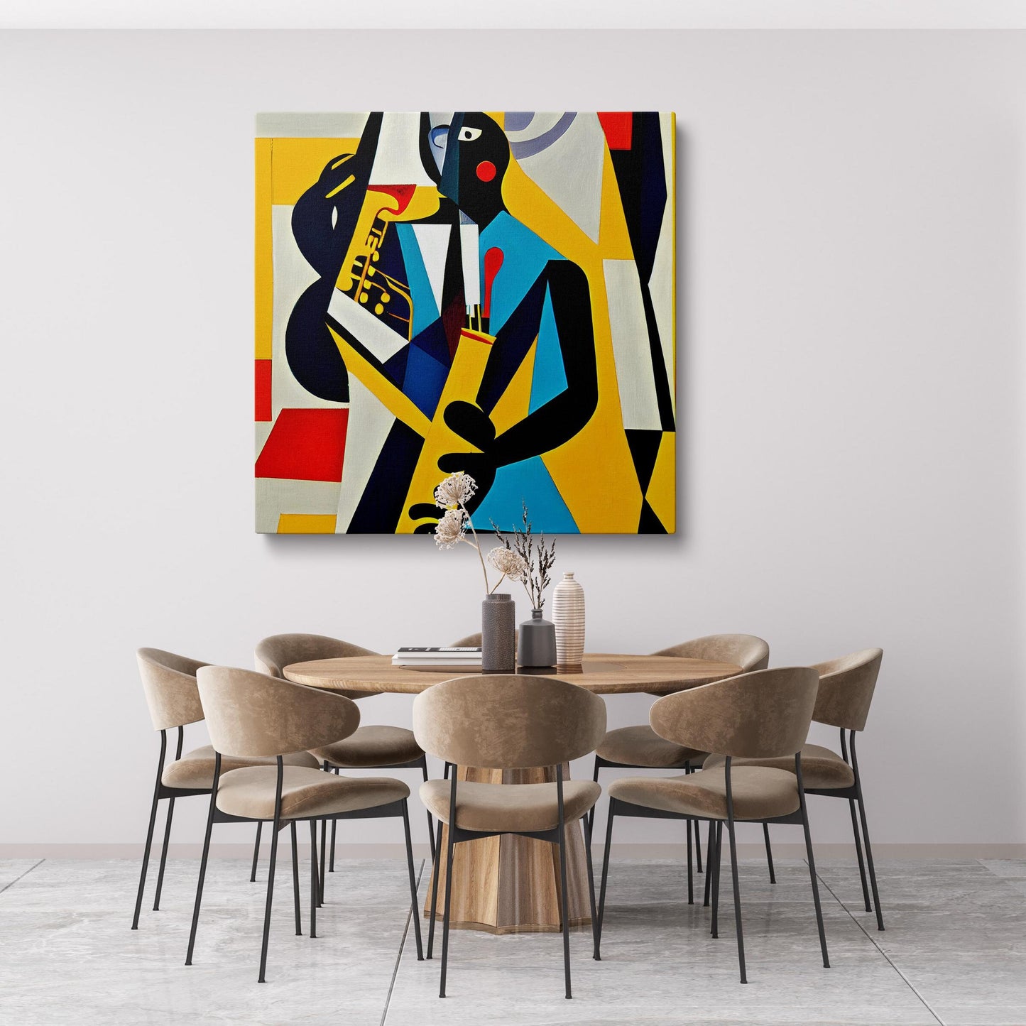 Abstract Painting Jazz Musician Playing Saxophone, Abstract Fine Art, Paintings On Canvas, Large Painting, Cubist, Canvas Wall Art