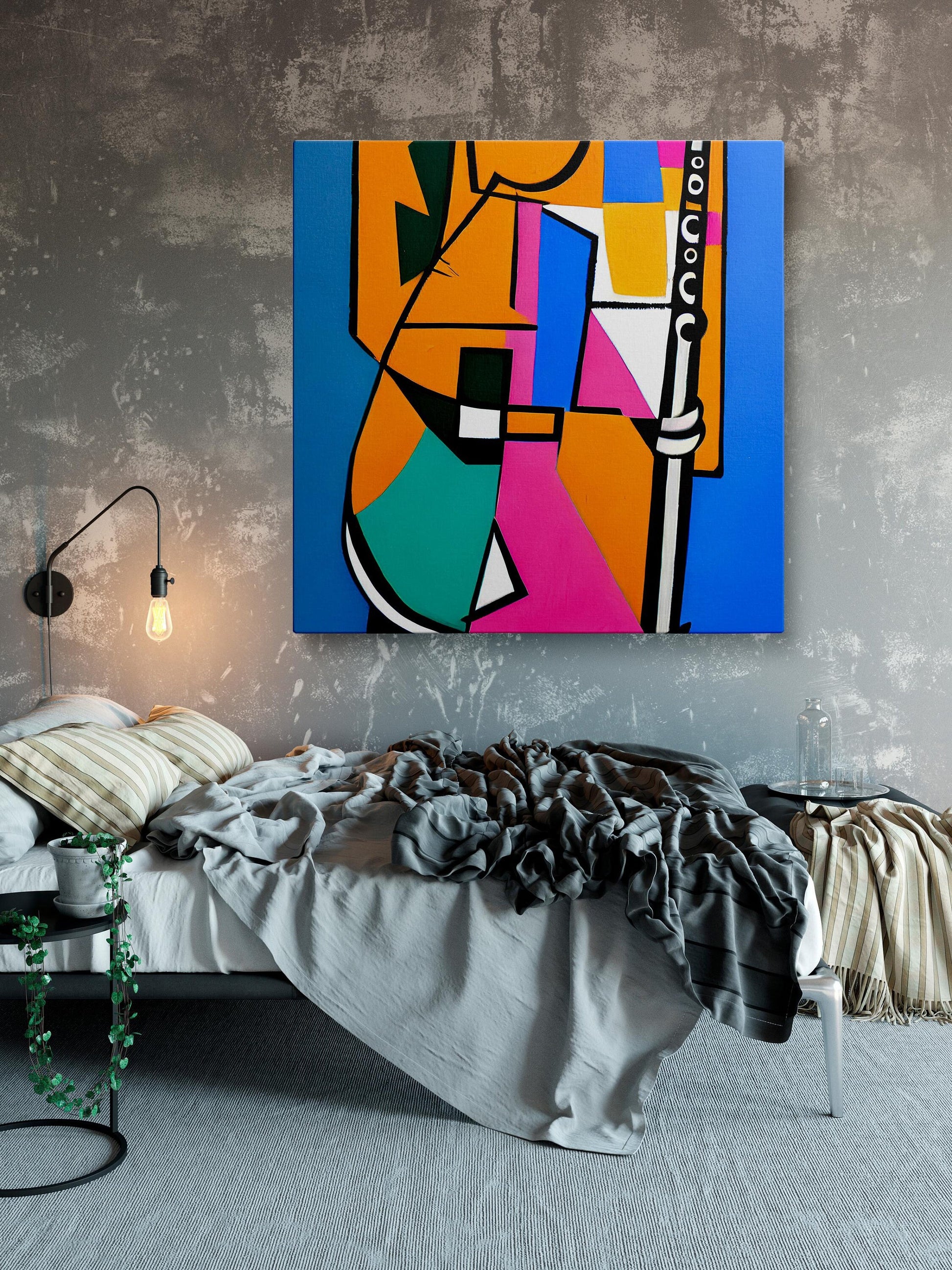 Abstract Oil Painting Saxophone Player, Semi-Abstract Painting, Wall Art Painting, Abstract Painting, Gift For Her, Canvas Painting