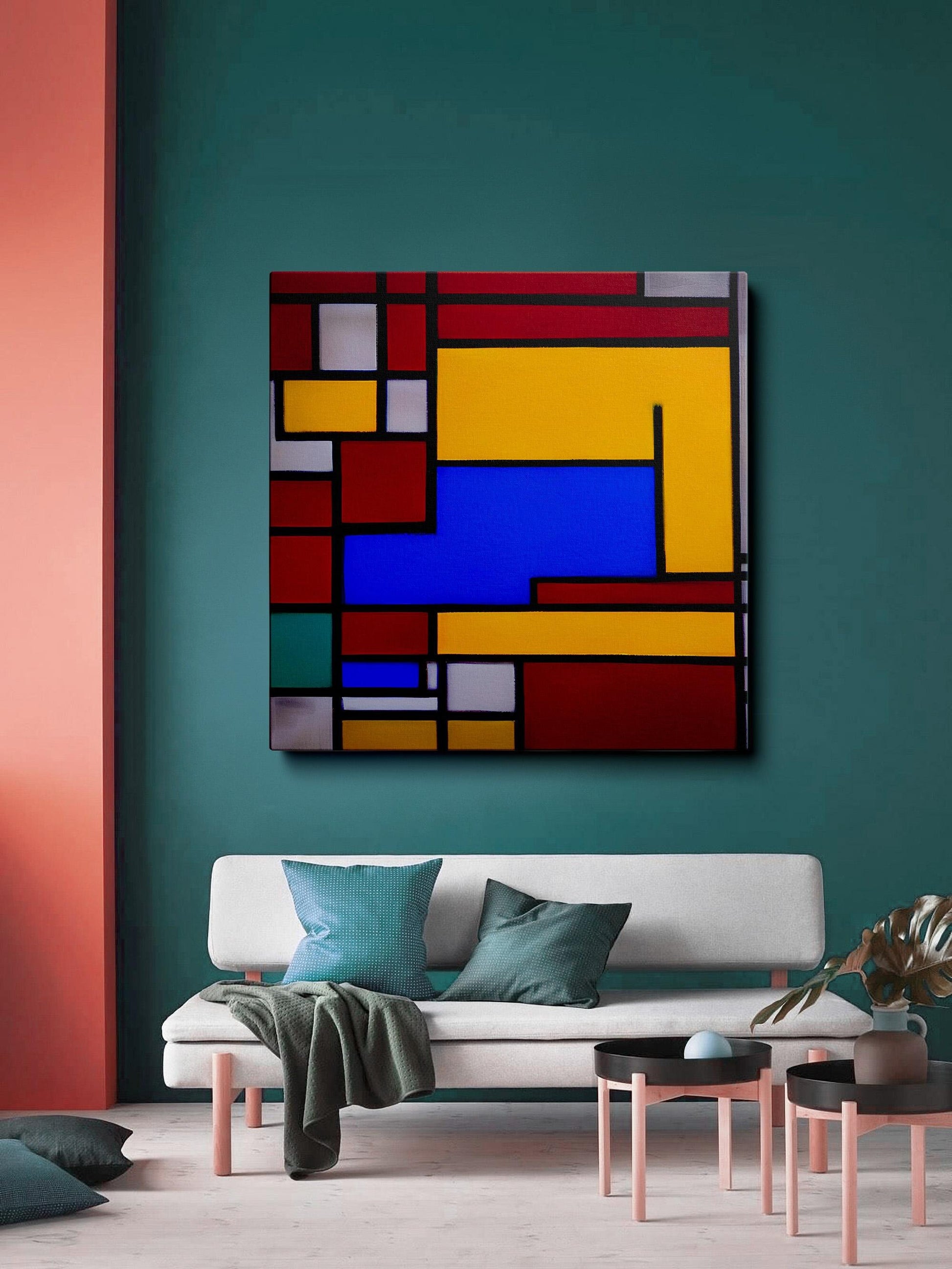 Abstract Oil Painting Mondrian Style, Modern Wall Art, Large Oil Painting Original Canvas, Abstract Painting, Decor Wall Art Original