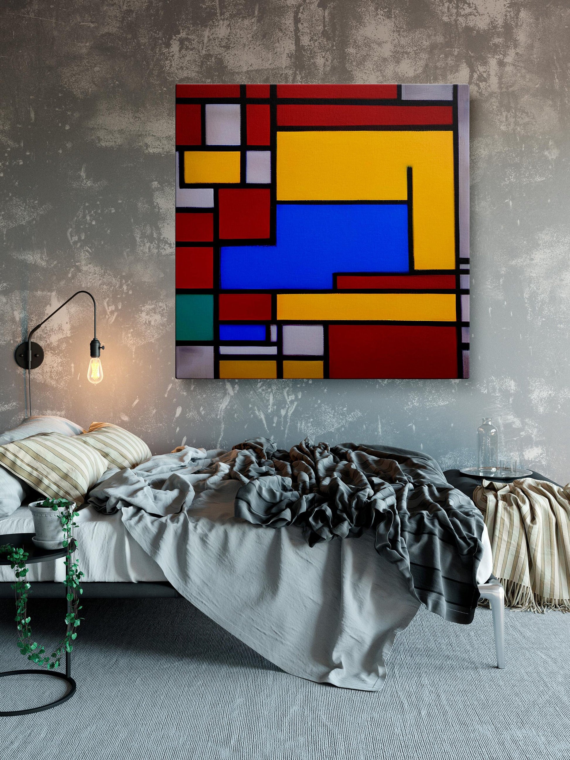 Abstract Oil Painting Mondrian Style, Modern Wall Art, Large Oil Painting Original Canvas, Abstract Painting, Decor Wall Art Original