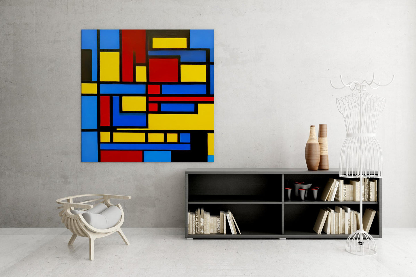 Abstract Oil Painting Mondrian Style, Abstract Painting, Bedroom Wall Art, Canvas Art, Artwork Original Paintings, Handmade Painting