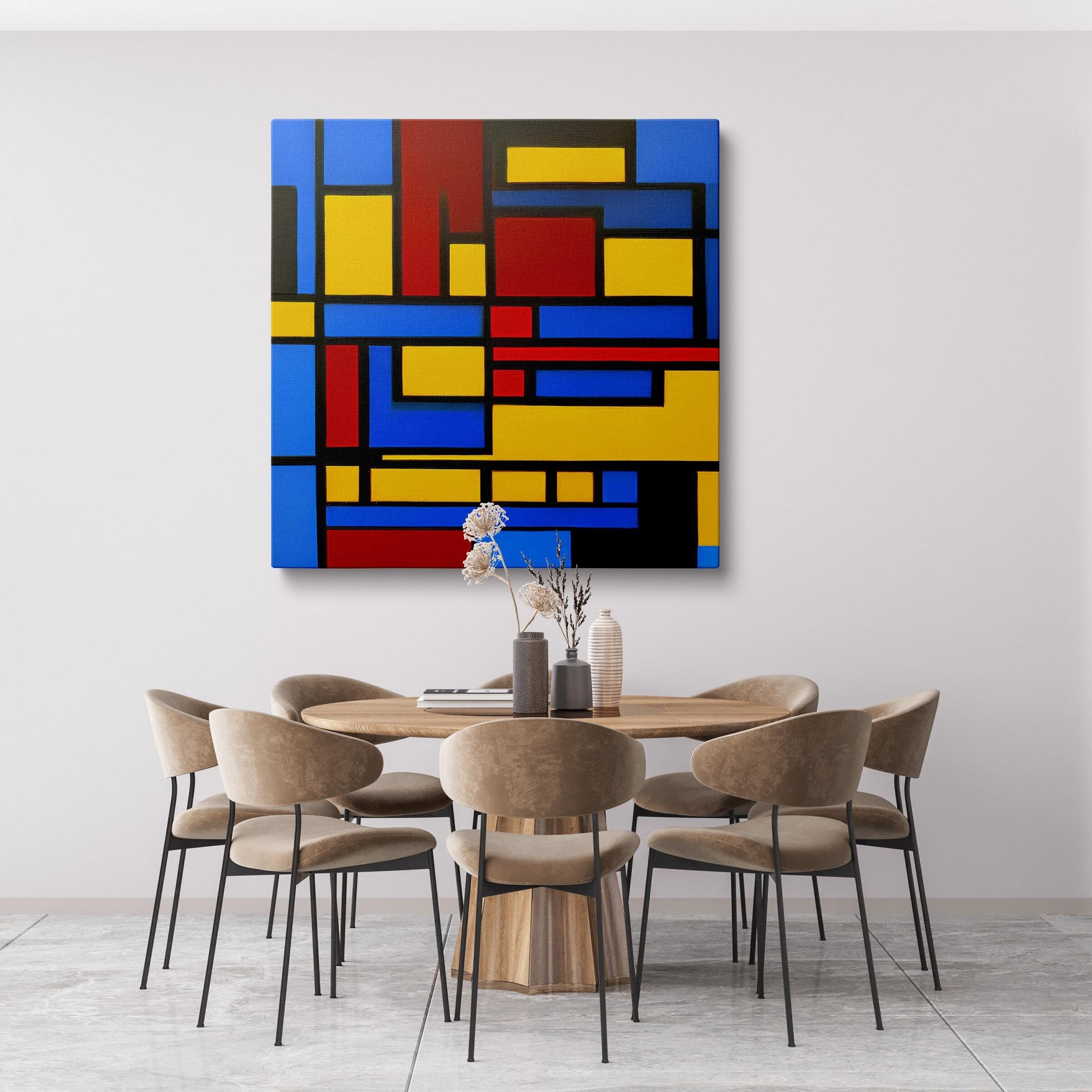 Abstract Oil Painting Mondrian Style, Abstract Painting, Bedroom Wall Art, Canvas Art, Artwork Original Paintings, Handmade Painting