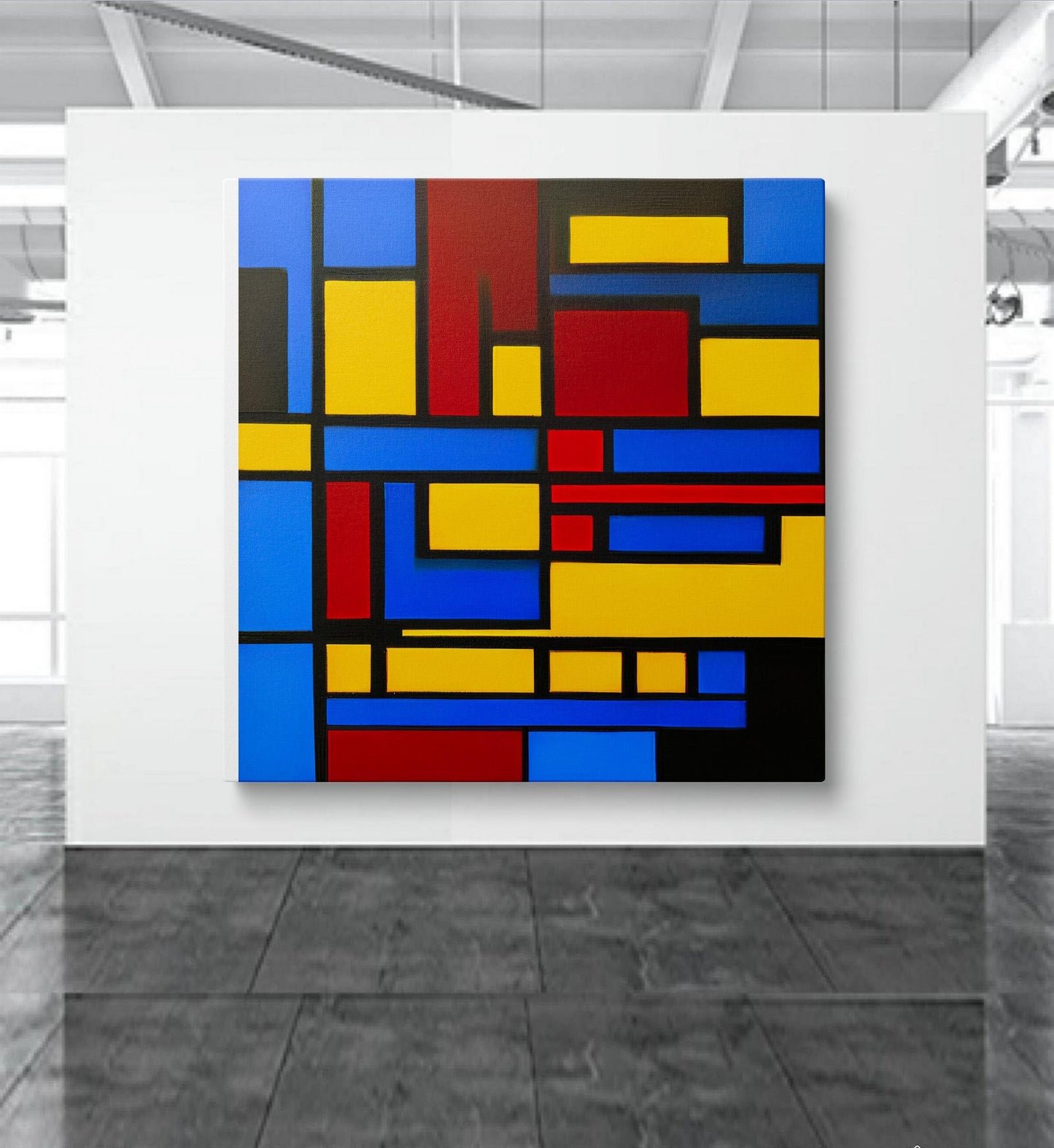 Abstract Oil Painting Mondrian Style, Abstract Painting, Bedroom Wall Art, Canvas Art, Artwork Original Paintings, Handmade Painting