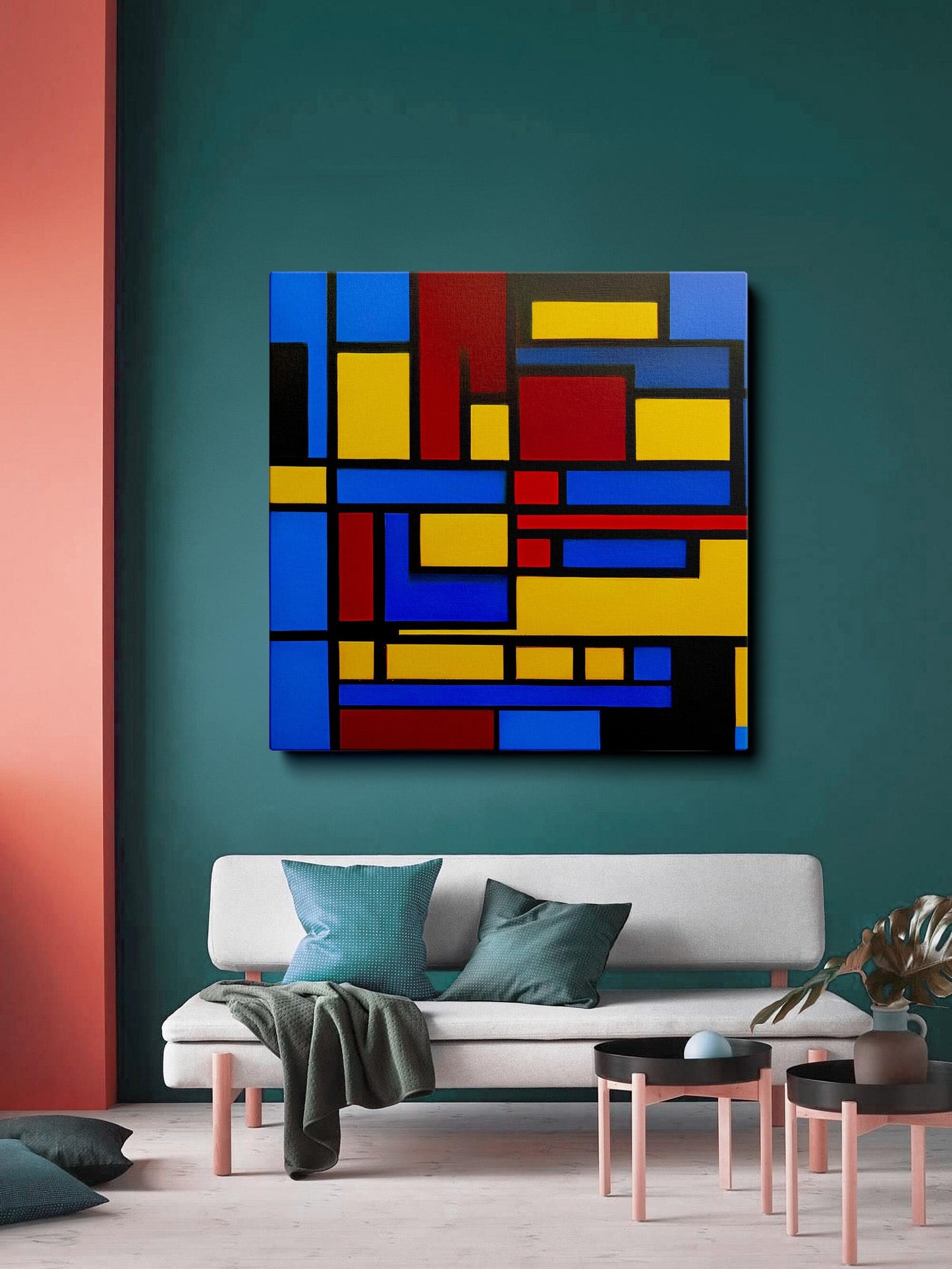 Abstract Oil Painting Mondrian Style, Abstract Painting, Bedroom Wall Art, Canvas Art, Artwork Original Paintings, Handmade Painting