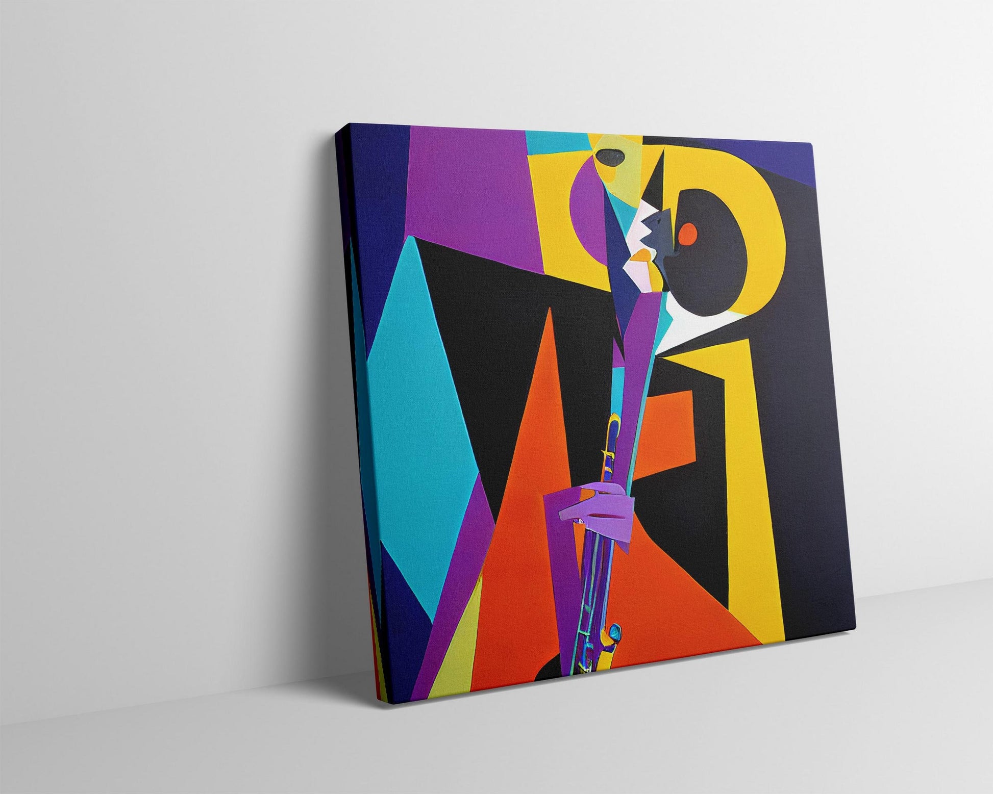 Abstract Painting Jazz Musician Playing Saxophone, Abstract Cubist Art, Paintings On Canvas, Oversized Painting, Abstract Art, Bedroom Decor