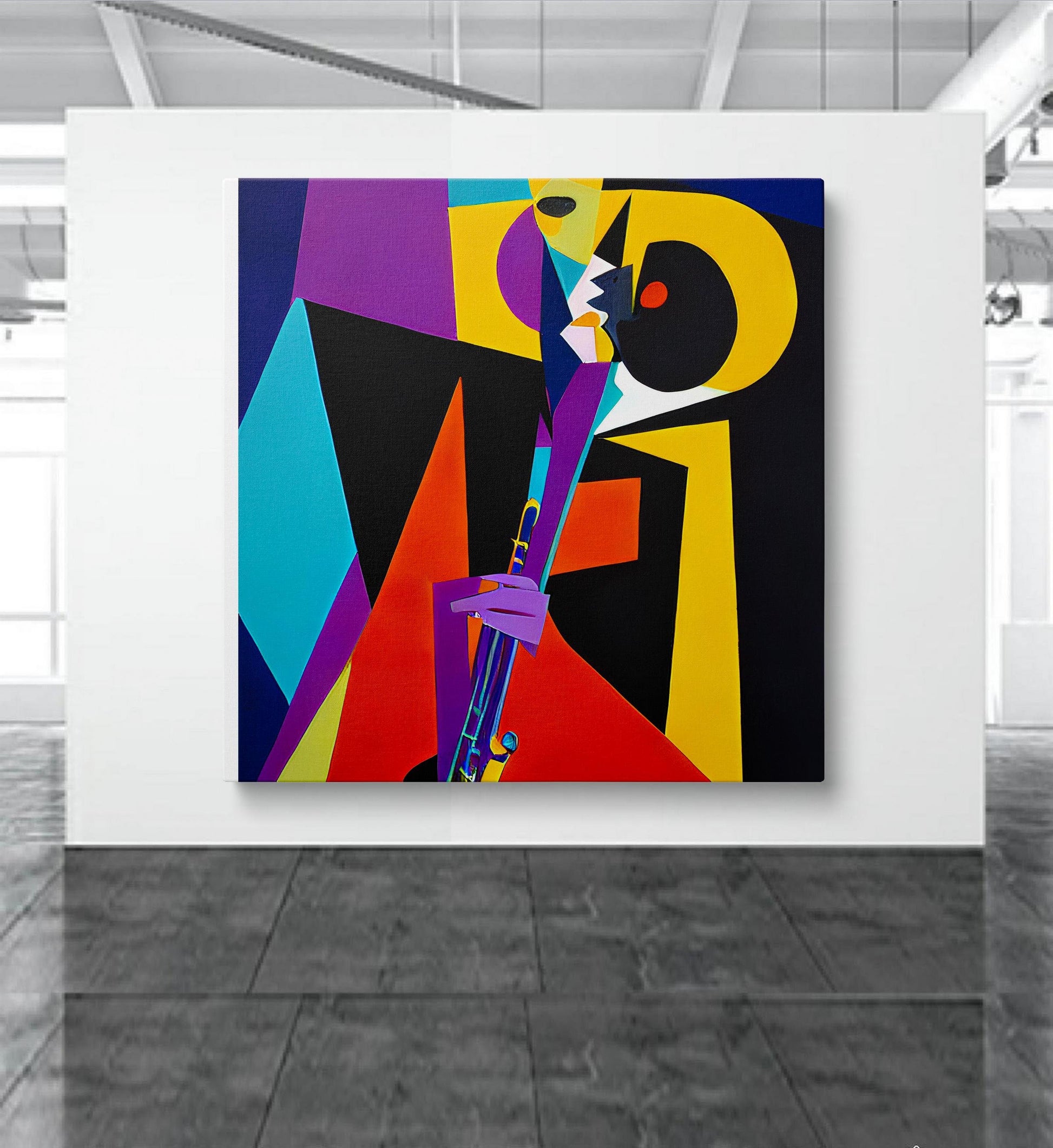 Abstract Painting Jazz Musician Playing Saxophone, Abstract Cubist Art, Paintings On Canvas, Oversized Painting, Abstract Art, Bedroom Decor